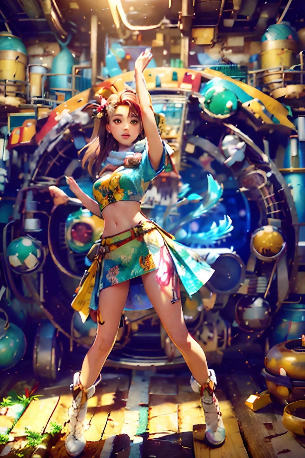 anime dancing girl, A detailed illustration of a print of a colorful scarf, fantasy flowers splash, vintage t-shirt design, in the style of Studio Ghibli, light white and pink pastel tetradic colors, 3D vector art, cute and quirky, fantasy art, watercolor effect, bokeh, Adobe Illustrator, hand-drawn, digital painting, low-poly, soft lighting, bird's-eye view, isometric style, retro aesthetic, character, 8K resolution, photorealistic rendering, 3D scarf