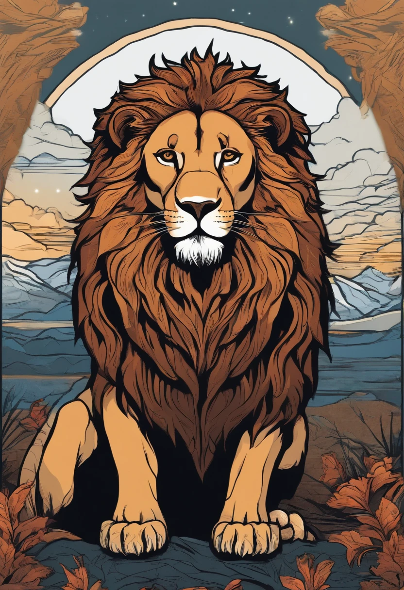 /imagine prompt: Awakening lion illustration with black background sticker, Bold outline style, Jagged edges, Trash core, Light Shadow --V 5.2