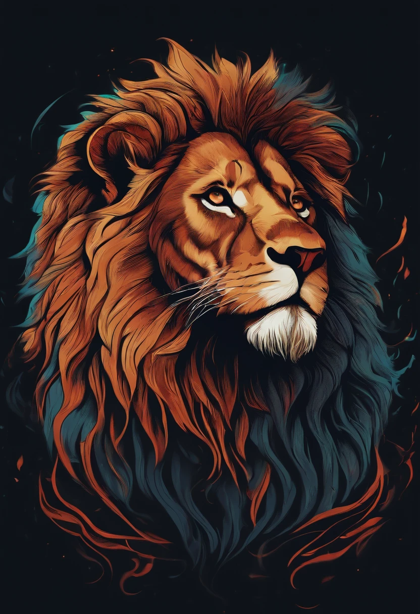 /imagine prompt: Awakening lion illustration with black background sticker, Bold outline style, Jagged edges, Trash core, Light Shadow --V 5.2
