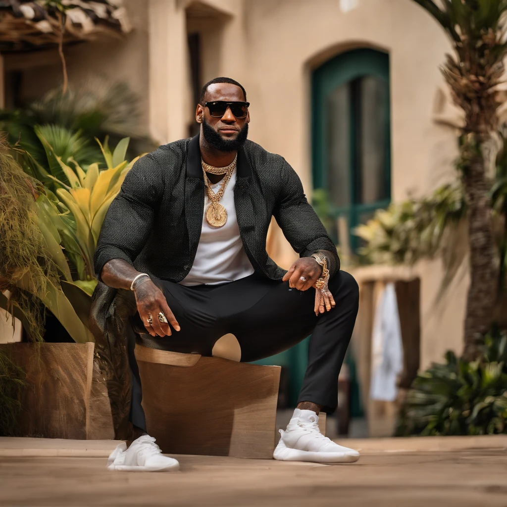 LeBron James, com a camisa do Lakers, cantando rap numa favela do Rio, pele texturizada, Super Detalhe, Detalhes altos, alta qualidade, Premiado, best quality, 16k, Altas, UHD, retina, master part, ccurate, anatomicamente correto, pele texturizada