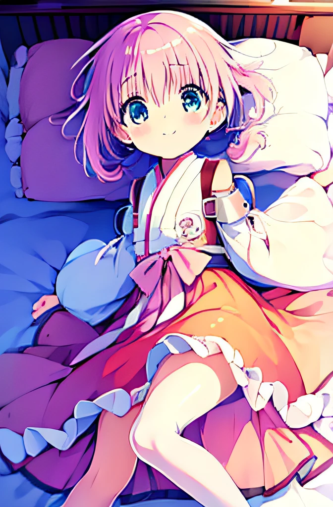 ((masutepiece)), ((Best Quality)), (Ultra-detailed), Anime style, on the bed, Cute *********** s, 1girl in, Solo, ((Beautiful eyes))0, Smile