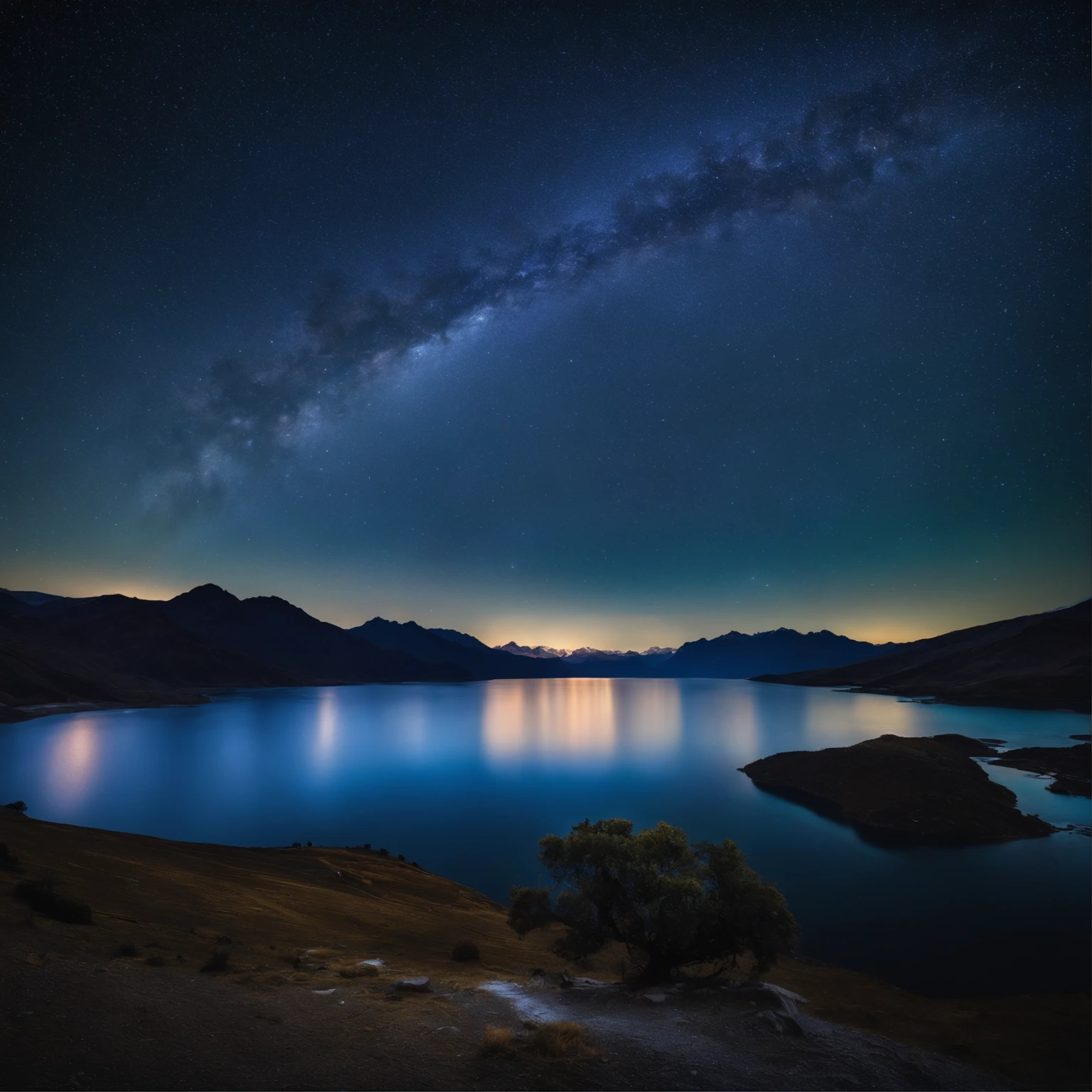 Master Parts、Superior Quality、superior image quality、The 8k quality、Beautiful pictures of the starry sky、magnifica、Arched Milky Way:1.9、Himalayas、Blue glowing lake:1.9