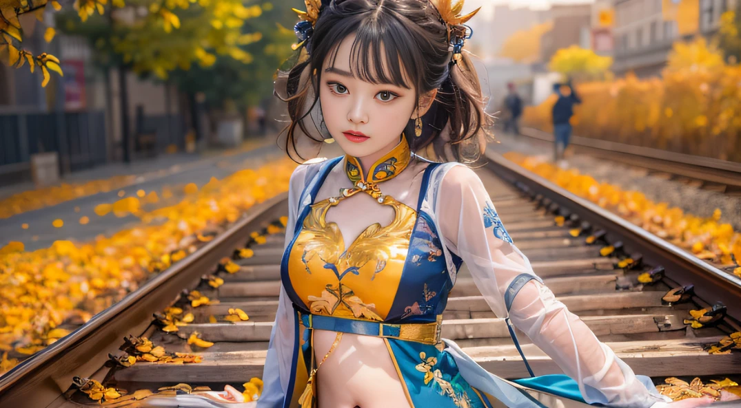 Autumn fog(tmasterpiece,k hd,hyper HD,16k)brunette color hair,A -yeld giMulti-layer gauze skirt,Silver embroidered crown gold setting,Rouge lips,Cherry mouth,Focus on the neckline,Soft hair like slippery silk,Sparkling,Almost reluctant to look away,She wears a suspender cheongsam!Imagine that,She just wore a suspender cheongsam to shop in the bustling Sanlitun,One can't help but want to take a closer look。Take a closer look, desi,Her belly pocket is quite stylish,The skirt flutters in the wind,It's like adding a touch of energy to the whole street,Crocodile skin train,A sneak peek angle,(From the angle below),Sit in the seat of the train python,sitting in front,Zoom camera,head portrait,Head down and sleepy-eyed,Look at the ground, best qualtiy, hyper HD, (realisticlying:1.4),autumnal, A high resolution, the detail, RAW photogr, Sharp Re, Nikon D850 Film Stock Photo by Jefferies Lee 4 Kodak Portra 400 Camera F1.6 shots, Rich colors, ultra-realistic vivid textures, Dramatic lighting, Unreal Engine Art Station Trend, cinestir 800,
autumnal