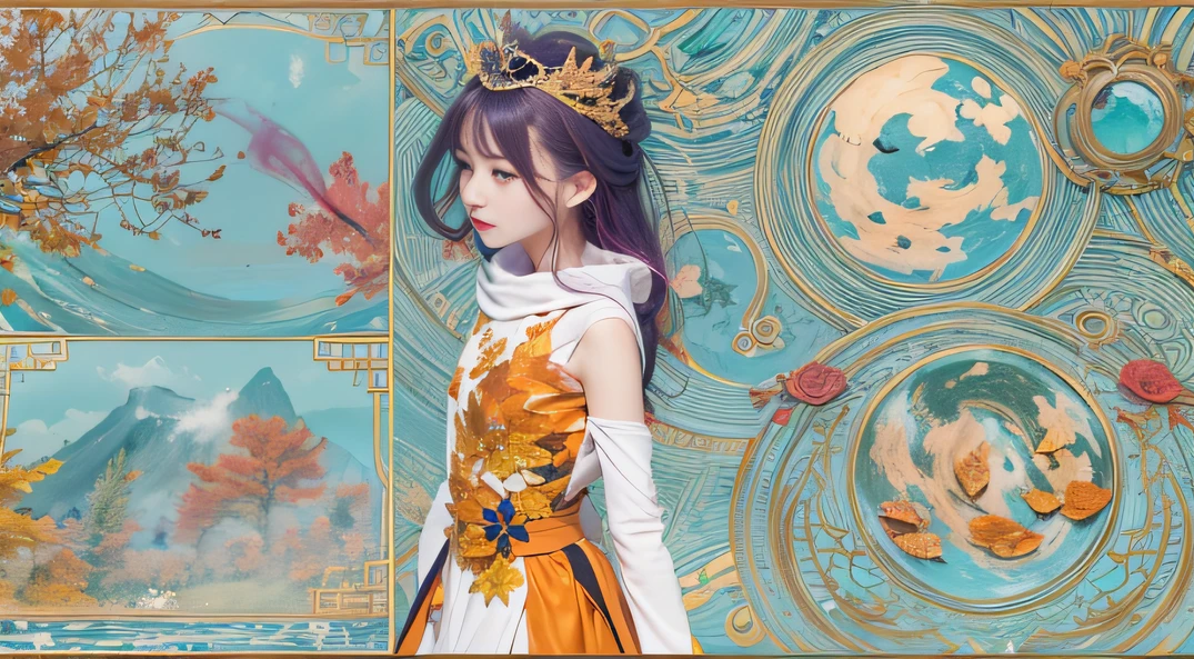 cyan colors,blue colors,Autumn Enamel World,Blood Girl 32K(tmasterpiece,k hd,Aoyama Pond,hyper HD,32K)Long flowing bright orange hair,Autumn pool,zydink, a color,Grumpy (Post-halo), (Linen scarf), Combat posture, Looking at the autumn ground, long whitr hair, Floating bright orange, Fire cloud pattern gold tiara, Chinese long-sleeved gold silk burgundy autumn clothing, (Abstract metaverse splash:1.2), white backgrounid,Peony flower vitality protector(realisticlying:1.4),Bright purple hair,Smoke on the road in autumn,The background is pure, A high resolution, the detail, RAW photogr, Sharp Re, Nikon D850 Film Stock Photo by Jefferies Lee 4 Kodak Portra 400 Camera F1.6 shots, Rich colors, ultra-realistic vivid textures, Dramatic lighting, Unreal Engine Art Station Trend, cinestir 800,A girl with long flowing bright orange hair,Huge colorful bubbles