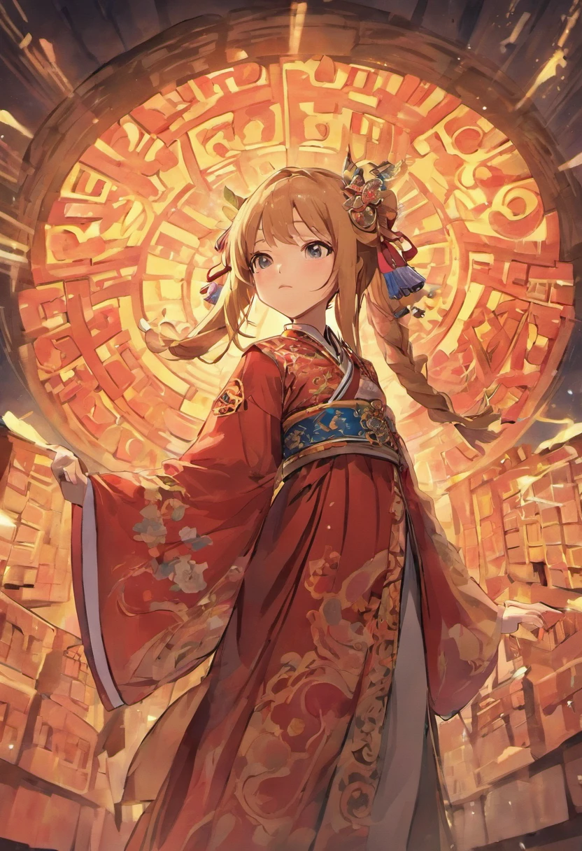 poster for，China-style，Mid-Autumn Festival，the great wall，A girl dressed in minority costumes