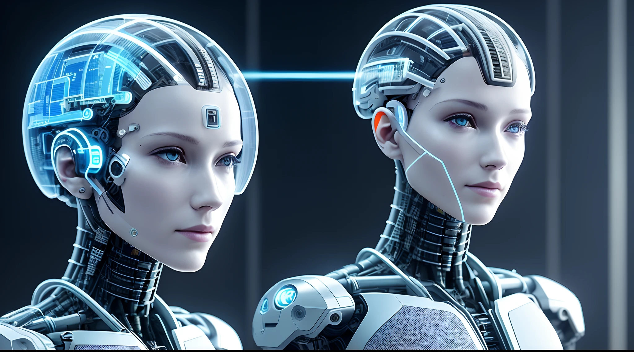Electronic Systems On-Head Humanoids |Cyborg Woman| With a detailed brain that you can see| With a delicate heart that can be seen| Muscle Detail Wire | Realistic Skin| Biopunk| Cybernetics | Cyberpunk | Canon M50| 100mm| Sharp Focus | Gently| Hyperrealism | Very detailed| Intricate Details | Vascular Expression | Telegraph |