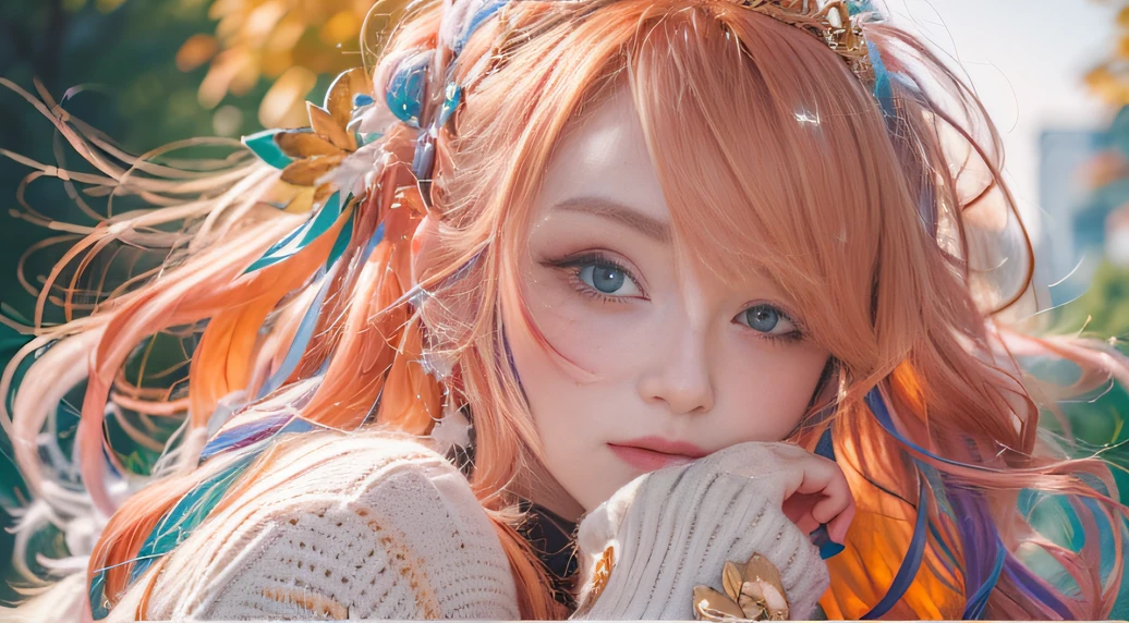 cyan colors,blue colors,Autumn Enamel World,Blood Girl 32K(tmasterpiece,k hd,Aoyama Pond,hyper HD,32K)Long flowing bright orange hair,Autumn pool,zydink, a color,Grumpy (Post-halo), (Linen scarf), Combat posture, Looking at the autumn ground, long whitr hair, Floating bright orange, Fire cloud pattern gold tiara, Chinese long-sleeved gold silk burgundy autumn clothing, (Abstract metaverse splash:1.2), white backgrounid,Peony flower vitality protector(realisticlying:1.4),Bright purple hair,Smoke on the road in autumn,The background is pure, A high resolution, the detail, RAW photogr, Sharp Re, Nikon D850 Film Stock Photo by Jefferies Lee 4 Kodak Portra 400 Camera F1.6 shots, Rich colors, ultra-realistic vivid textures, Dramatic lighting, Unreal Engine Art Station Trend, cinestir 800,A girl with long flowing bright orange hair,Huge colorful bubbles