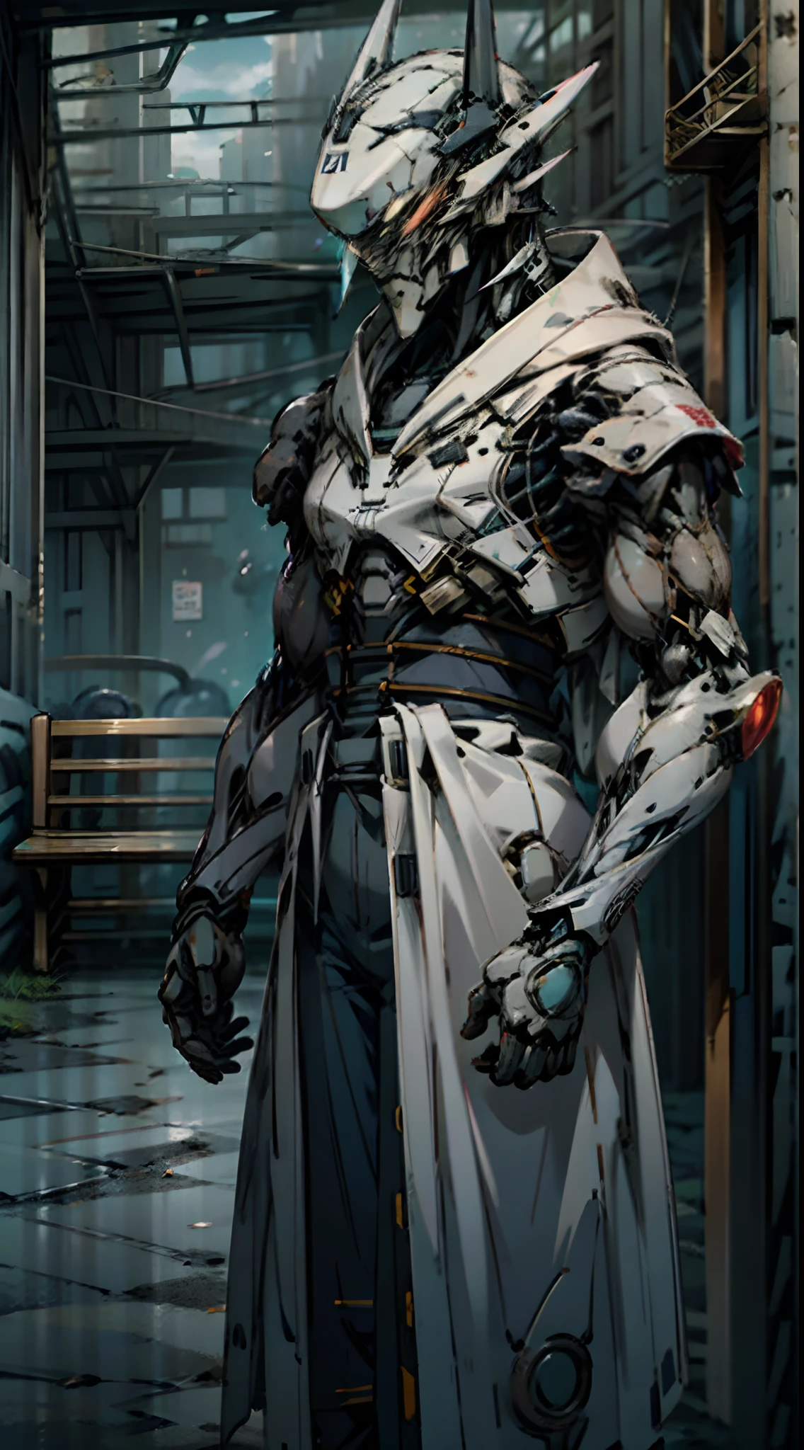 Dark_Fantasy,Cyberpunk,1manMechanical marvel,Robotic presence,Cybernetic guardian, samurai mechanical armour, katana on the waist, absolutely stunning art,wearing a black cloak, highest quality art, highest resolution, hyper detailed,black and red, futuristic, samurai robot, atmospheric,8k,64k, HD, unparalleled masterpiece, dynamic lighting, cinematic, epic