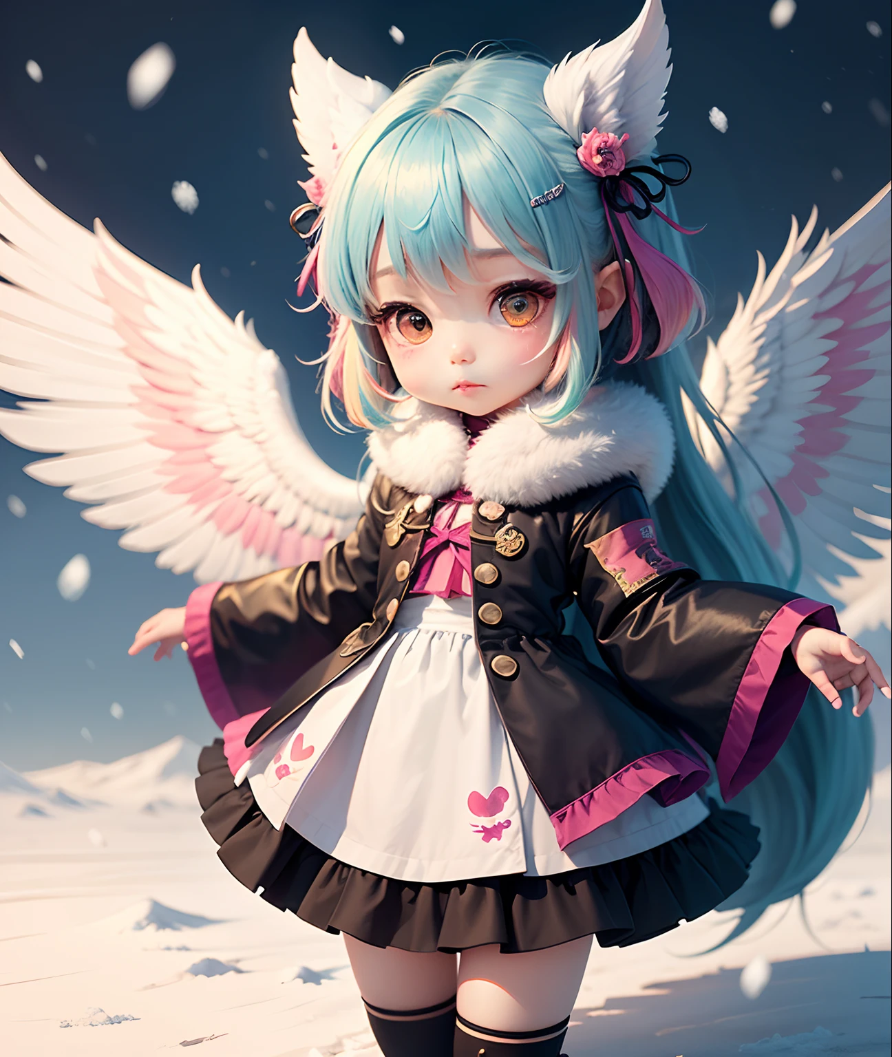 A kawaii loli with multicolored wings,Inspired by Lyckey,Chibi Art,inspired by Tawaraya Sōtatsu,Inspired by Yundu Snow,inspired by Wang Lü