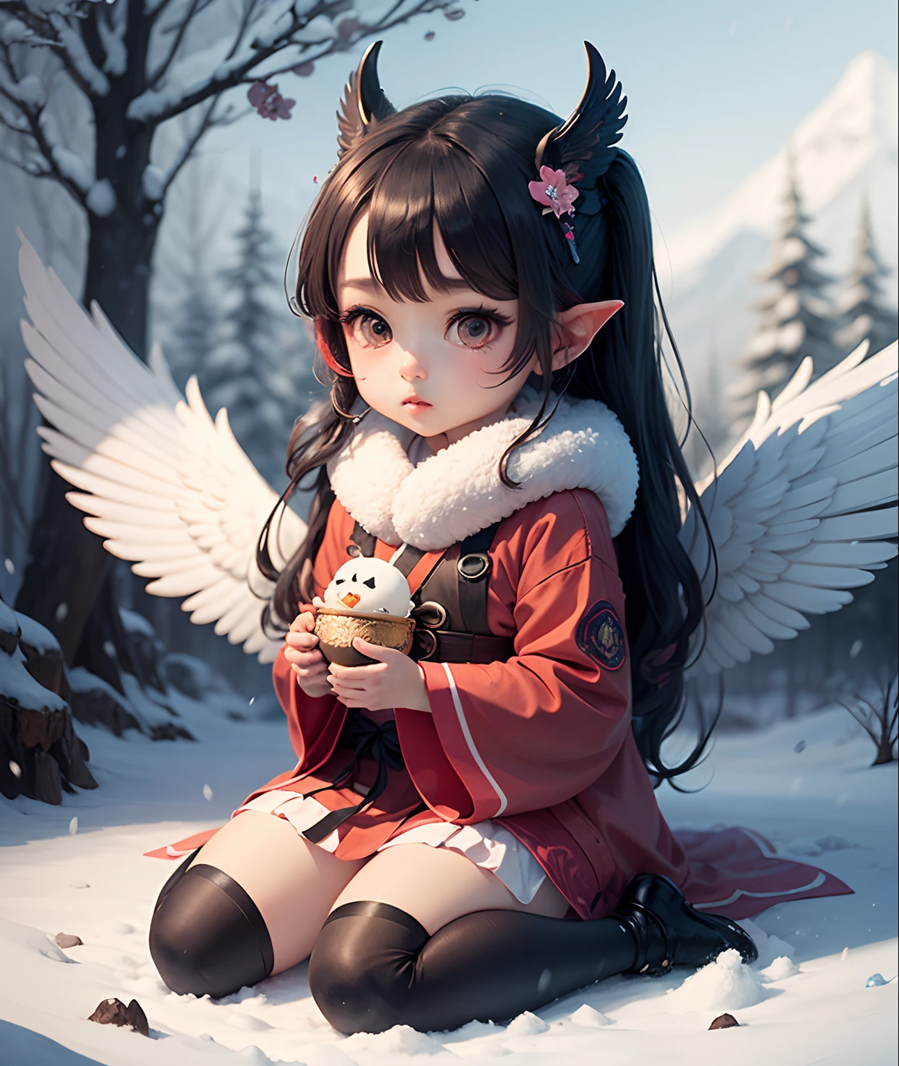 A kawaii loli with multicolored wings,Inspired by Lyckey,Chibi Art,inspired by Tawaraya Sōtatsu,Inspired by Yundu Snow,inspired by Wang Lü