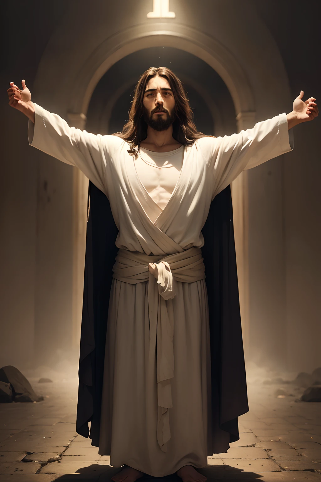 cry an image of
 a man JESUS ​​CHRIST, standing with his arms open