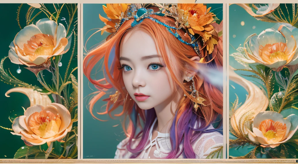 cyan colors,blue colors,Autumn Enamel World,Blood Girl 32K(tmasterpiece,k hd,Aoyama Pond,hyper HD,32K)Long flowing bright orange hair,Autumn pool,zydink, a color,Grumpy (Post-halo), (Linen scarf), Combat posture, Looking at the autumn ground, long whitr hair, Floating bright orange, Fire cloud pattern gold tiara, Chinese long-sleeved gold silk burgundy autumn clothing, (Abstract metaverse splash:1.2), white backgrounid,Peony flower vitality protector(realisticlying:1.4),Bright purple hair,Smoke on the road in autumn,The background is pure, A high resolution, the detail, RAW photogr, Sharp Re, Nikon D850 Film Stock Photo by Jefferies Lee 4 Kodak Portra 400 Camera F1.6 shots, Rich colors, ultra-realistic vivid textures, Dramatic lighting, Unreal Engine Art Station Trend, cinestir 800,A girl with long flowing bright orange hair,Huge colorful bubbles
