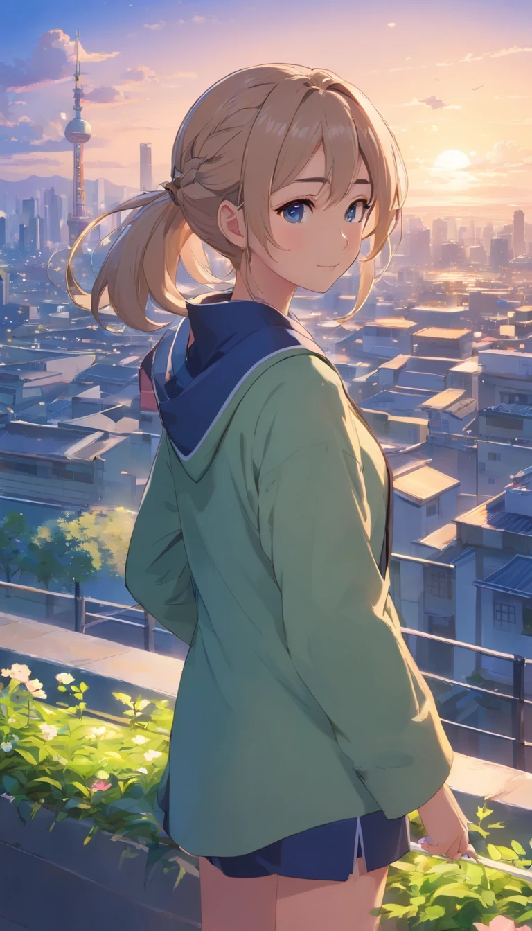 Best quality at best,tmasterpiece,The is very detailed,Face details,8K, detailed back ground,1girll,独奏,Silver hair,eBlue eyes,pigtails,long whitr hair,wavey hair,voluminous hair,pony tails,french braid,Blushlush,ssmile,Shawl,Chinese city,Chinese service,the night,themoon,scenecy,high place,horizon,ventania,wind blown,flowerbed,looking at viewert