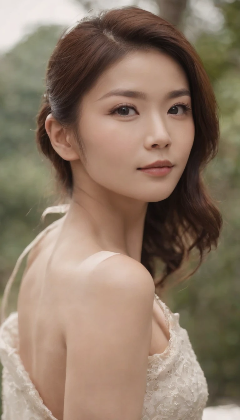 (((Huge breasted nude asian woman))) fair complexion, woman around 19 years old, natural black hair, graceful, beautiful, candlelight in a medieval setting, ultra sharp focus, nude