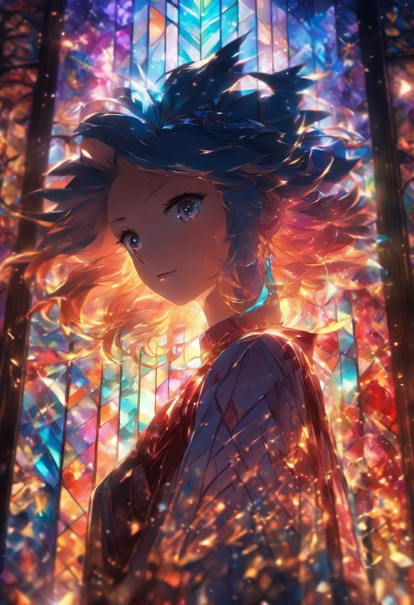 (Masterpiece, Top Quality, Best Quality,official arts, beautiful and aesthetic:1.2),(1girl:1.3), 1girl BREAK stained glass art, colored glass, leading lines, light transmission BREAK bright colors, intricate designs, light effects, Spiritual atmosphere