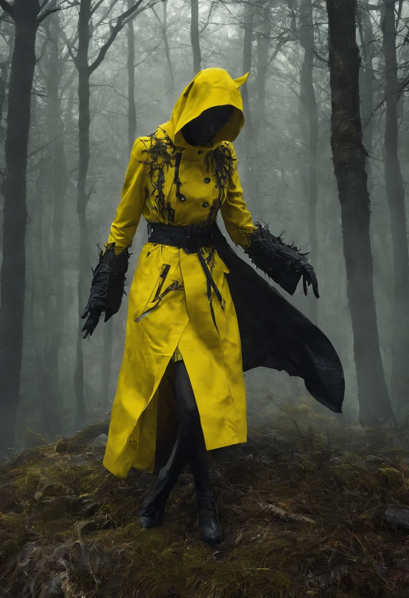yellow nazgul, motion, surrealist, wolf, darkness, dark fantasy, dramatic light, by Aitor Throup, on foggy forest