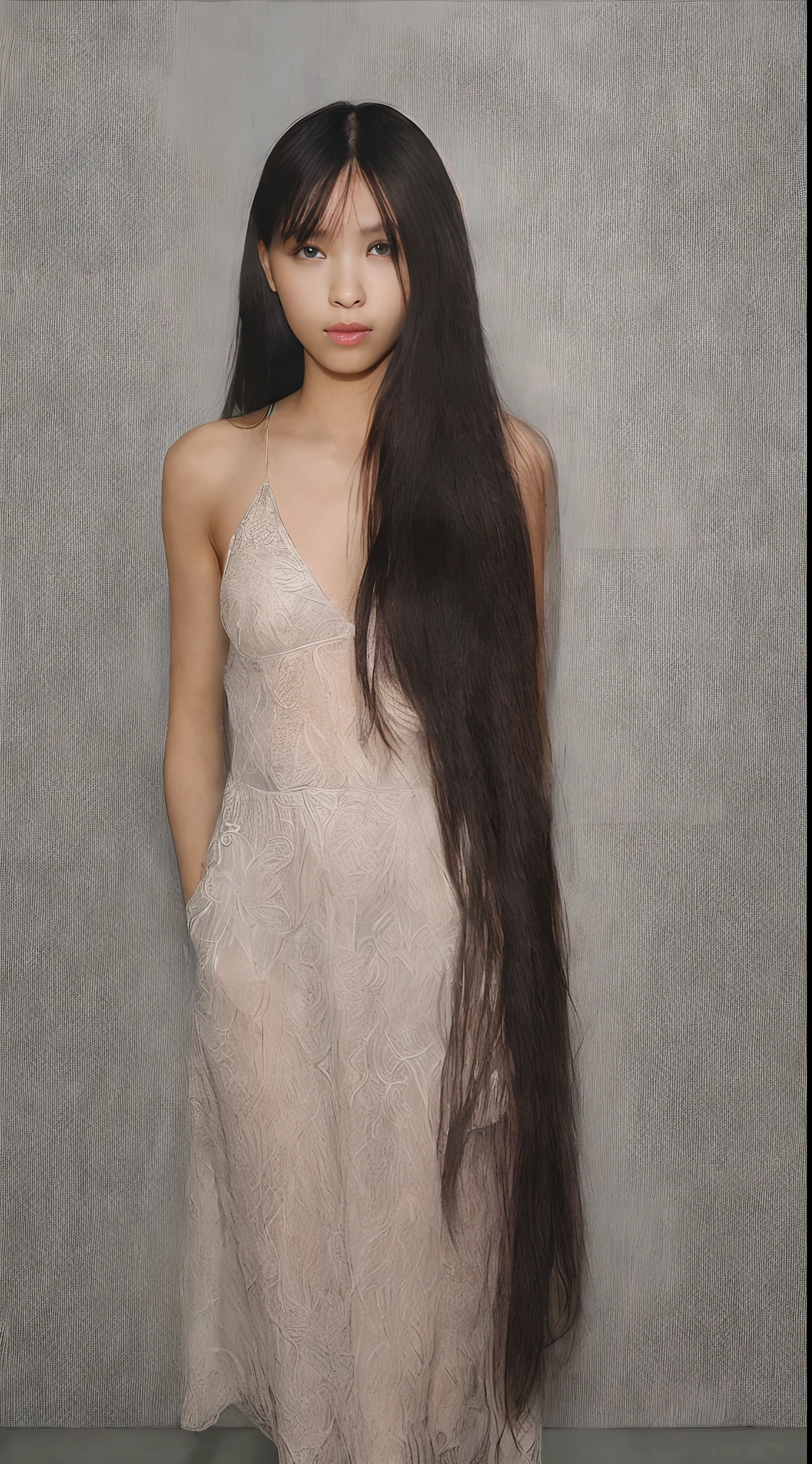 Madison Beer, a very beautiful woman in a black dress, an attractive unsmiling face, a dress without a bra, in the Hall of Fame.
