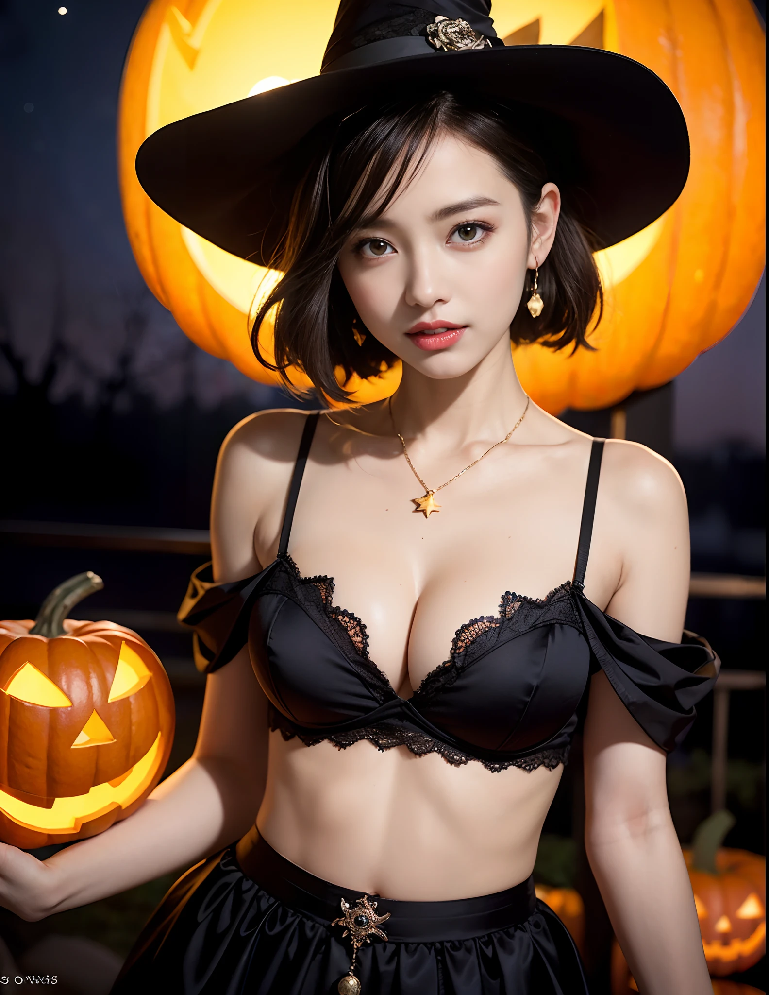 (oestrus、:1.2),RAW Portrait Super Beauty, 18year old, japanes, Unclear, (extremely detailed eye and face:1.2), Beautiful and big eyes, (no-makeup), highlydetailed skin, top-quality, masterpiece, 超A high resolution, (Photorealsitic:1.4), Raw photography, natural soft light, Leytre(shirts lift:1.3)、High resolution,
Photo details of beautiful women_Face,
Young handsome girl,Realistic:0.5,
Perfect Skin,
(hyper detailed background, Detailed background), Bokeh,
make happy expressions,Gorgeous,pure,
beautiful detailed face and eyes,breasts,
(Black eyes:1.1),
(Chibi:1.0),
gals,
Show from the hips to the shoulders,
breasts, Black pumps, ((White shirt)), cleavage, Beautiful detailed skin, (Cute:1.2), (Black hair), ((JPOP Idol)), (upper thigh:0.6), (depth of fields),Soft light, Lens Glow,
Looking at Viewer,
(drooping eyes:1.2),
Straight teeth,Smile,
Floating hair, (a blond:1.2),
Brown eyes,
Movie Scene, Cinematic, fulcolor, 4K, 8K, 16 K, Raw photo, masutepiece, professionally color graded, Professional Photography,
cleavage,High School Girl, Hair UP, think,(Short sleeve shirt),(Sweat,Sigh)1.2,Bra,(blush,Open mouth)1.3,soft clean focus, Realistic lighting and shading, (an extremely delicate and beautiful art)1.3, Elegant,Active Angle,Dynamism Pose,
Backgrounds are exclusive to girls' bars, Inside, Luxury D Coe, Expensive sofa and marble table, indirect lighting, Floor light, Expensive bench sofa, (Night view),
(Gothic fashion:1.5),See-through, Fluffy ruffles,
(Gothic Maid:1.35),
(Bright Purple Rouge:1.2),
(Bewitching costumes:1.6), (Purple and yellow shades:1.3), (Extravagant ruffles and lace:1.3), (voluminous skirt:1.4), (Emphasized sufficient cleavage:1.4), Enjoy Halloween, (Mysterious aura:1.3), (Vivid and soft lighting:1.3), (Festive atmosphere:1.2), (Enchanting Halloween Night:1.3), (seducting smile:1.4), (witch's hat), (Golden Pendant Necklace), (Sparkling night sky:1.4), (Festive carnival atmosphere:1.3),(lots of flower:1.4),
carnival, Halloween, Town, Details, 4K
