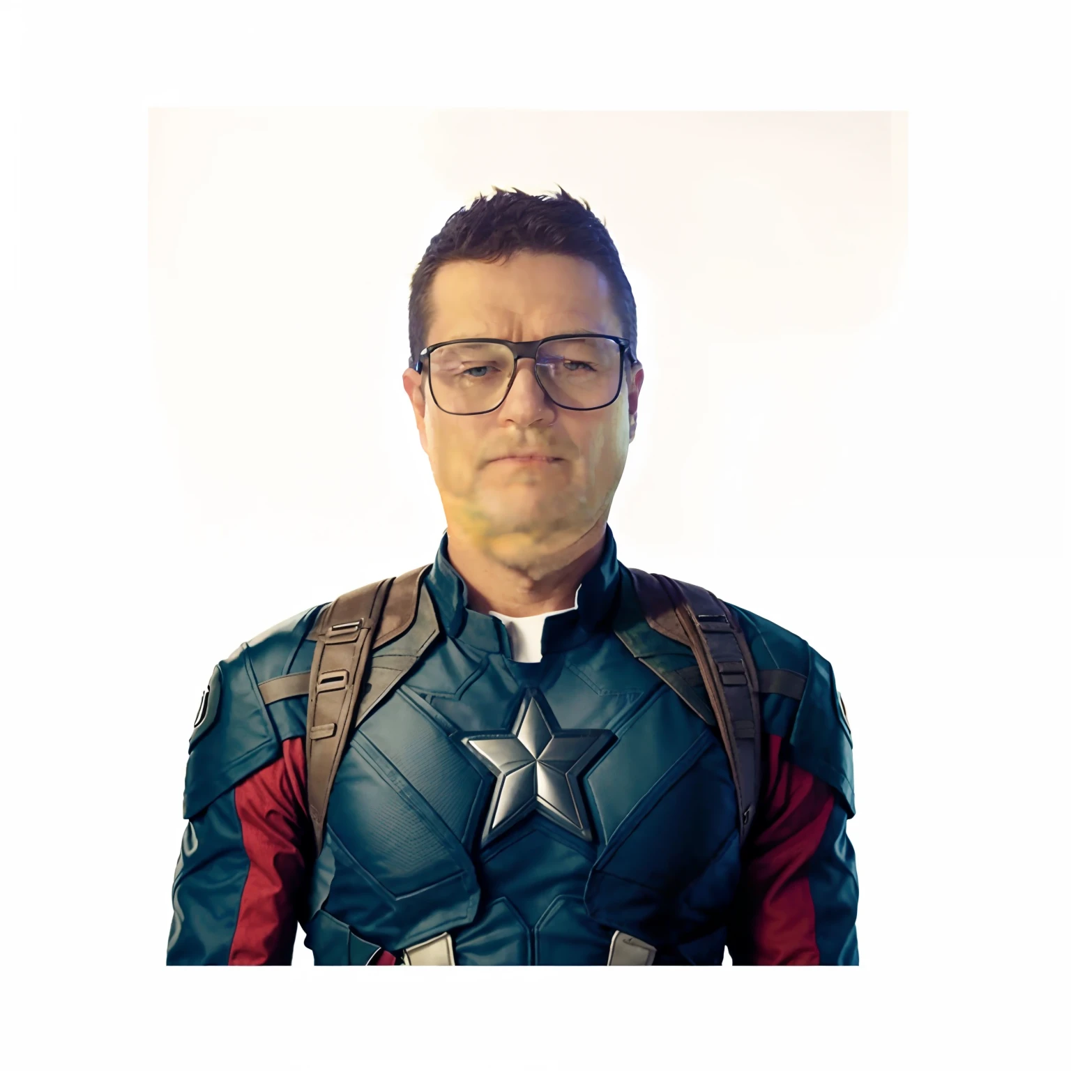 Adult man in Captain America combat uniform