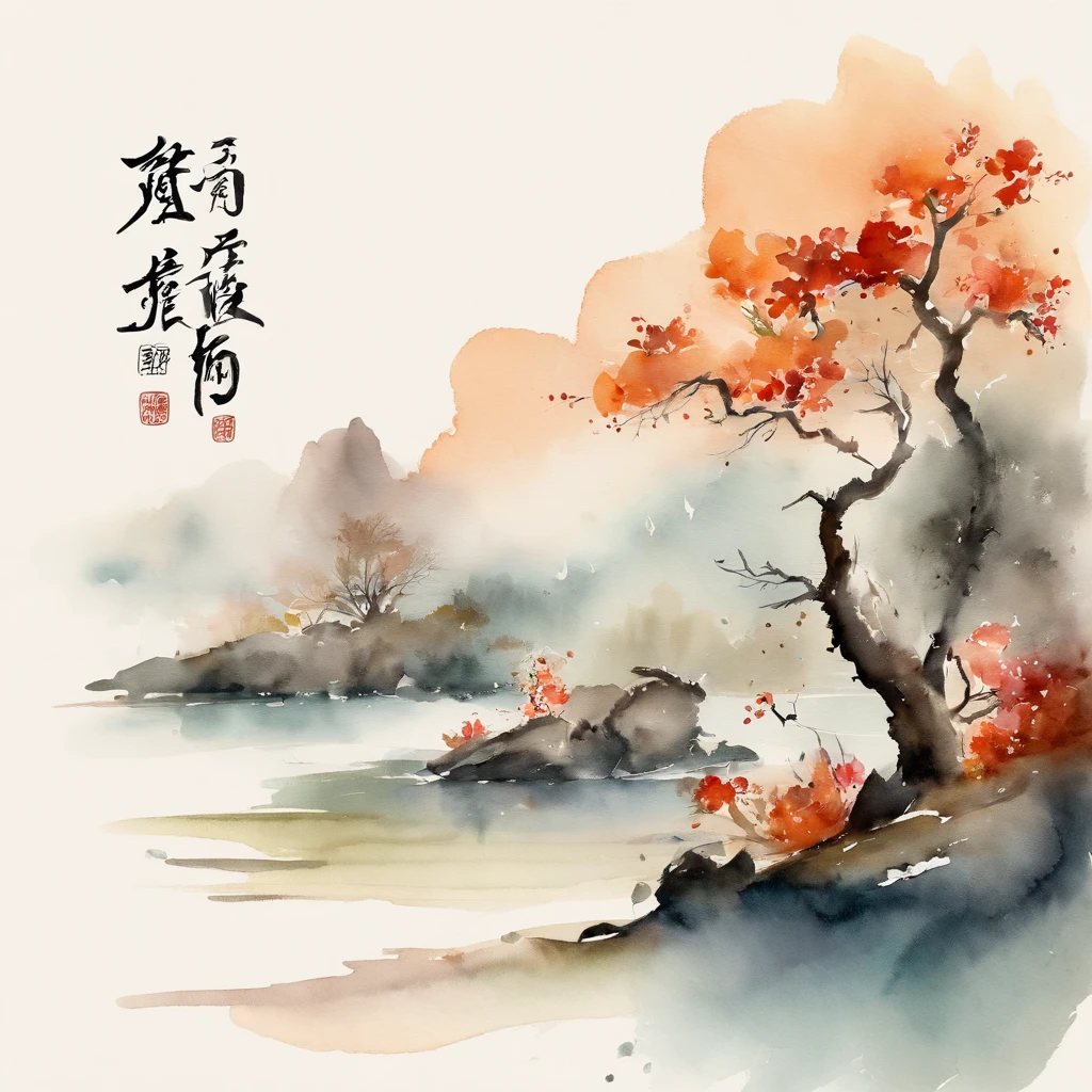 Text design, The Book of Poetry, water ink,Meilanzhuju,Traditional chinese painting,清晰的线条, flat, Graphic