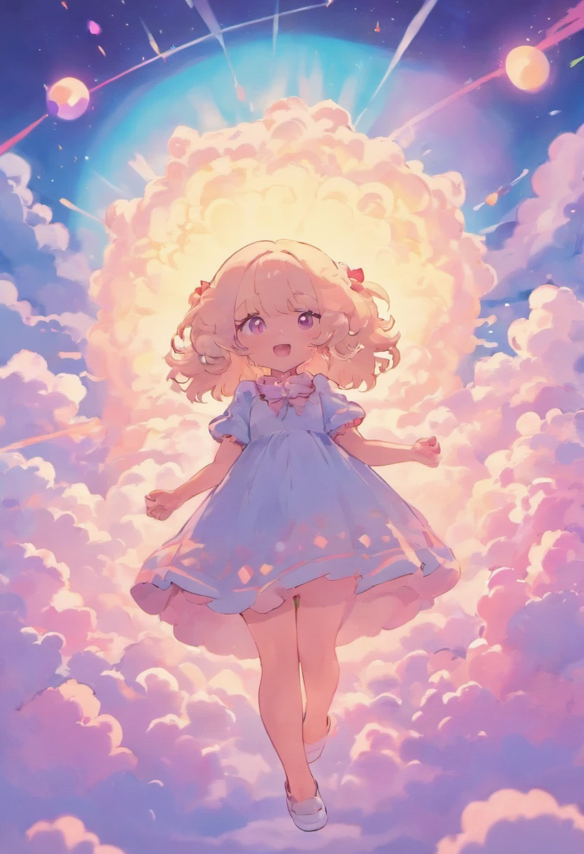 A fluffy sheep,extremely cute,Colored sky as background,Clouds of colorful marshmallows as decoration,Ultimate HD picture quality