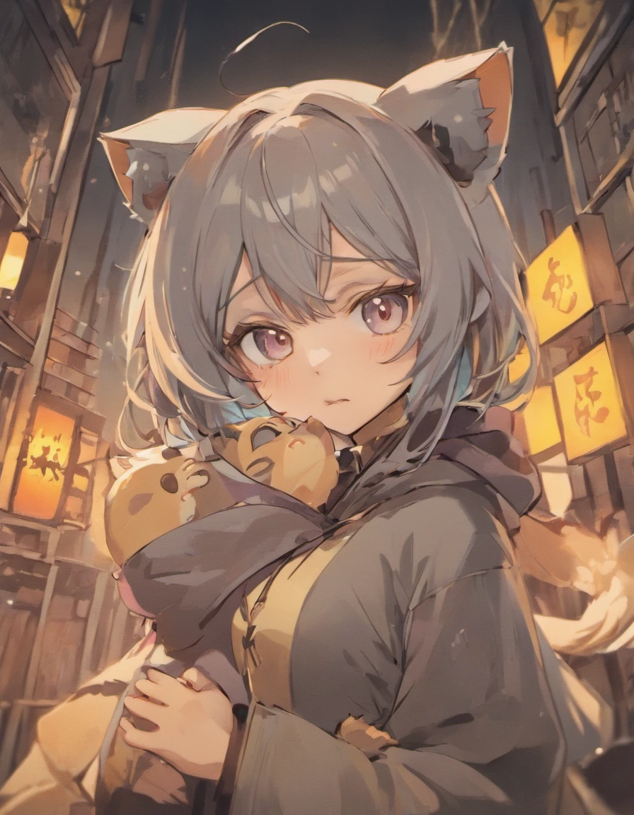Anime character with a cat head and cat nose with a cross on it, cute anime catwoman, fat chibi gray cat, sleepy emoji, anime catwoman, squint, nefer pitto, nekomimi, white cat girl, soft anime illustration, cute!! Chibi !! Catwoman, Holo is a wolf girl, Mount Nyaruko