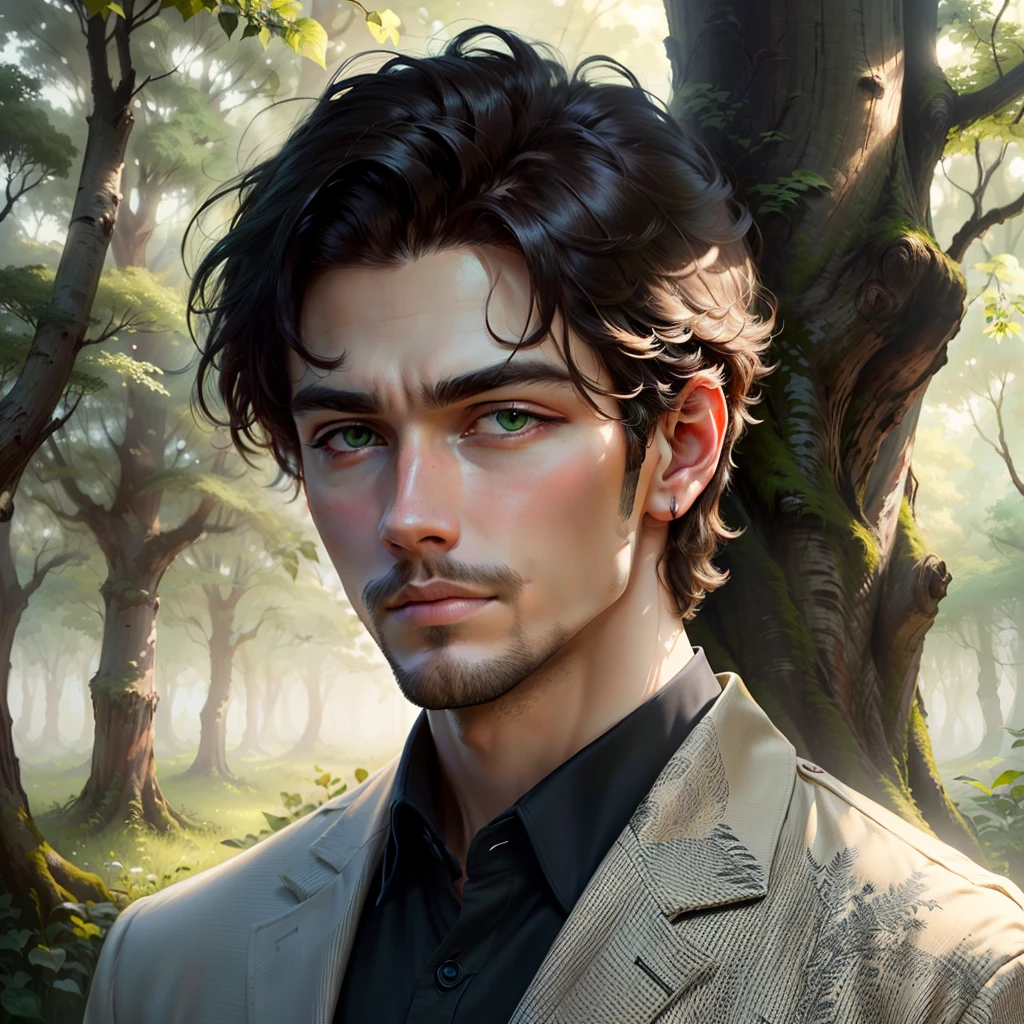 Background change, realistic face, green background, nature background, tree baclground, handsome look, original face