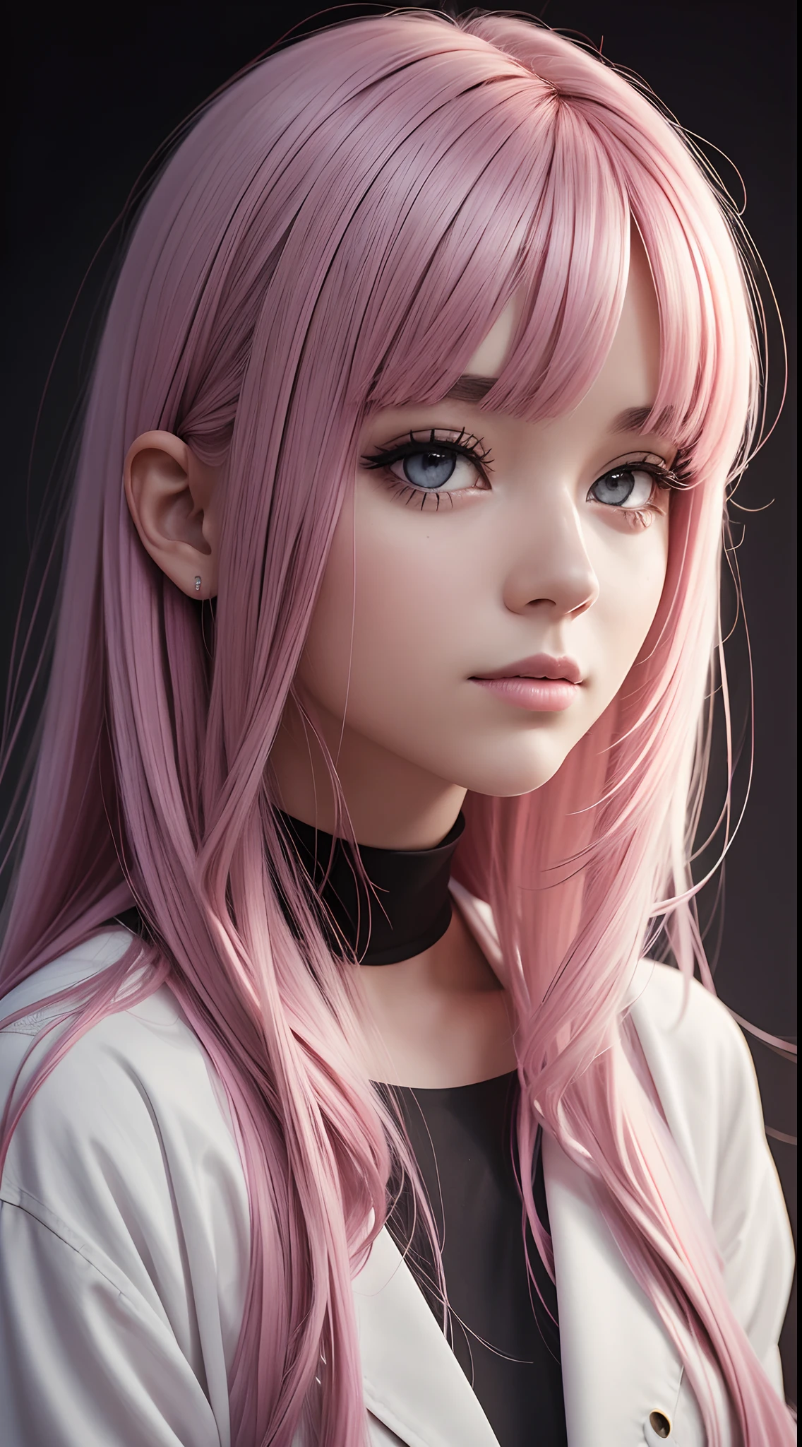 "Turn your ideas into a visual masterpiece with our AI platform. Our advanced technology allows you to create high-quality images with stunning detail, from long intricate hairs to the depth of brown eyes. Capture your unique style with pink hair and deep white Emo clothes, all on brilliant gradient backgrounds and LEDs to add edge. With RAW and film grain shooting 1.1, Your portrait photos will have an extremely realistic quality that will leave viewers in awe."