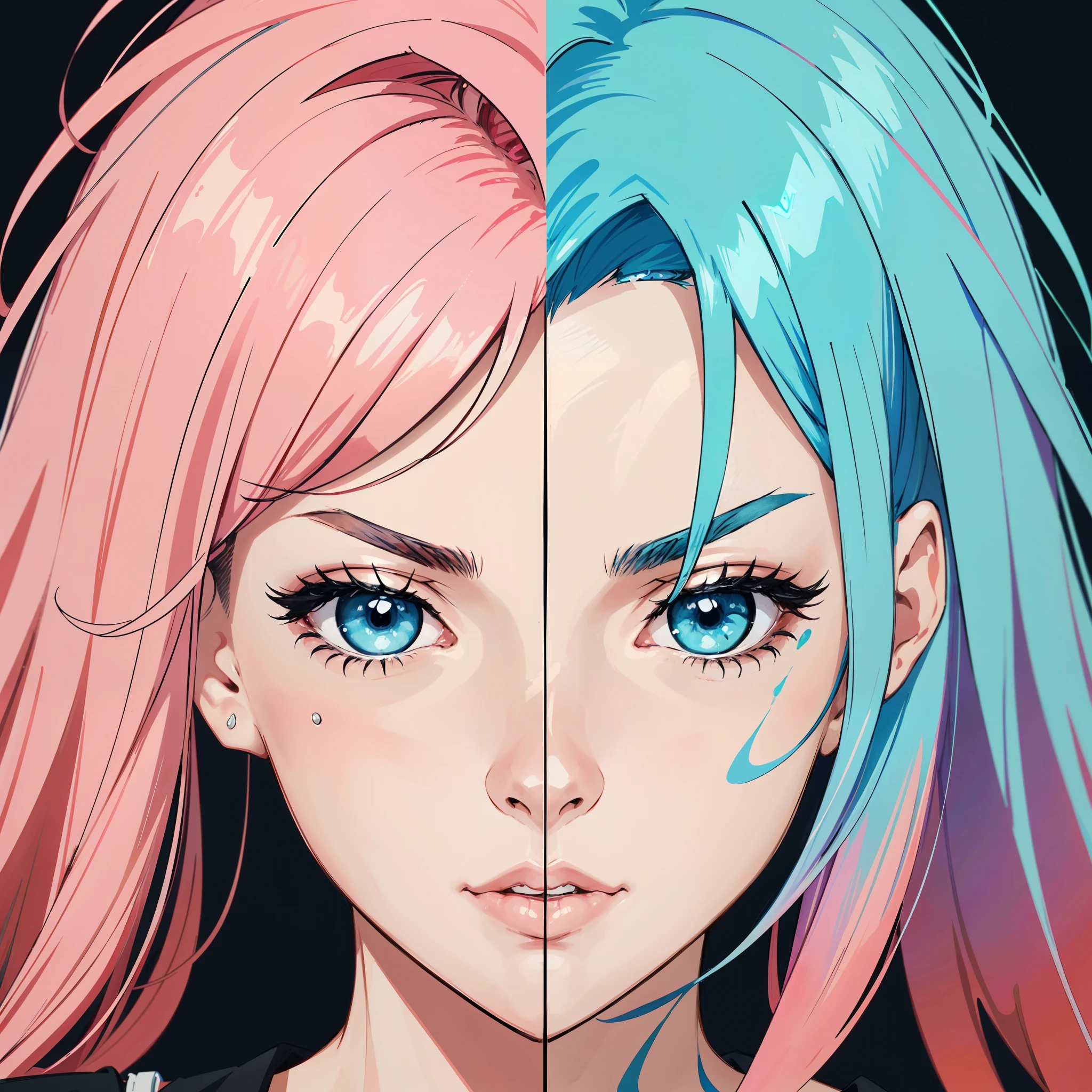 (best quality,ultra-detailed,sharp focus), absurdres, expressive beautiful portrait, megan fox colorful portrait, ((abstract portrait)), ((painting mature face)),
(mature video game avatar, symmetry (mature face), detailed mature face, (mature) clear facial features, (mature) close-up shot), modern, futuristic, gradient hair,
(gradient background with vibrant colors),
(solo character with limited tone),
(illustration style, multi-layered and isometric),
(dribbble style illustration with vivid pink hair),
(clear and expressive eyes).
