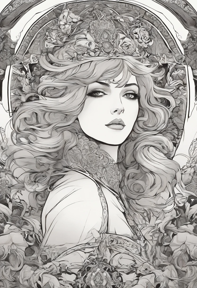 Alexandra Daddario de cabelos loiros e muito cacheados, usando vestido vermelho solto, high-angle, Aves-olho-vista, deitado na cama, Quarto Medieval Europeu, angry expression of revolt and hopelessness and hatred, manga , preto e branco, seios pequenos, BLONDE HAIR, CURLY HAIR, Europa Medieval