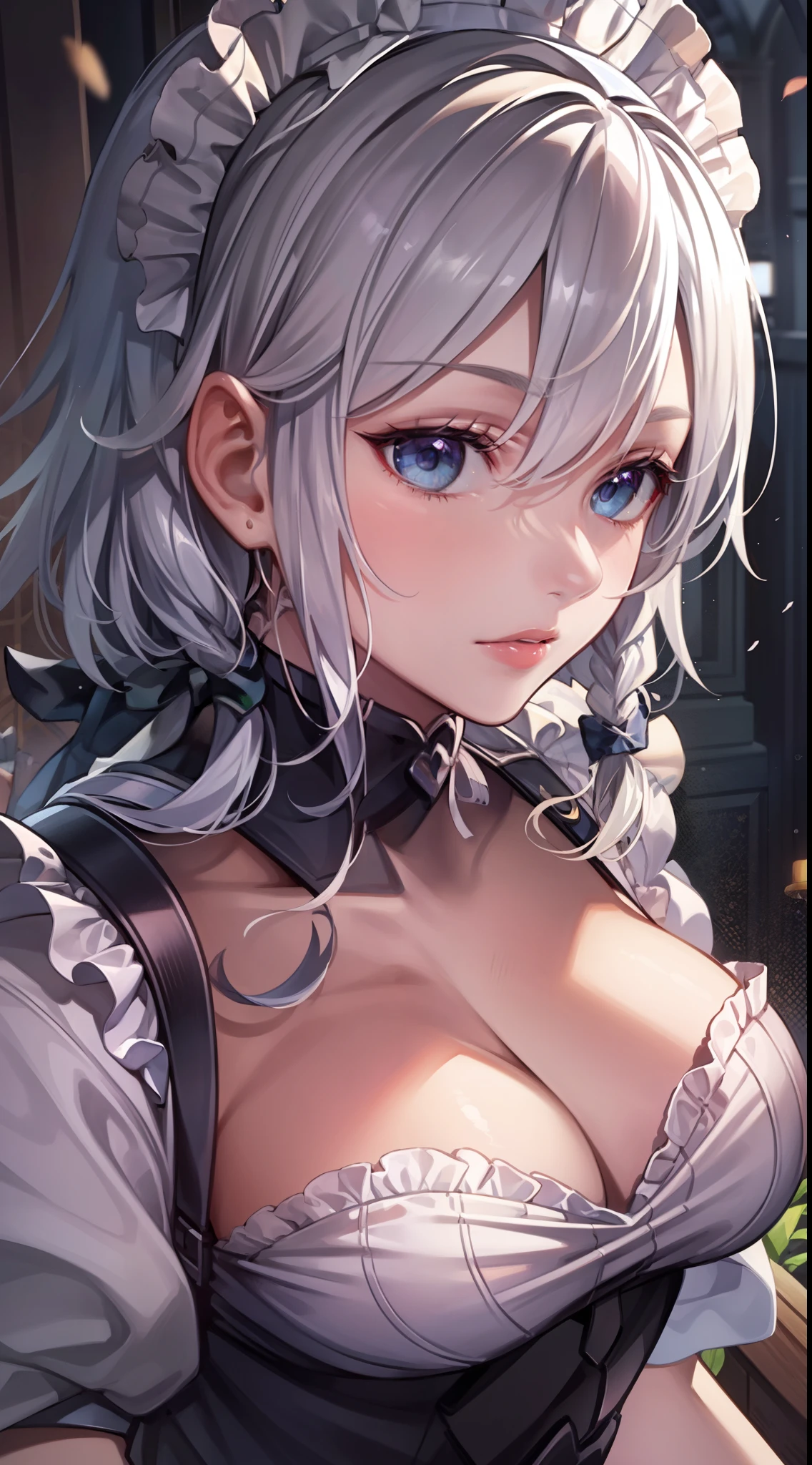 (Unity 16K Wallpaper, masutepiece, Best Quality, Ultra-detailed, extremely details CG, Cinematic lighting, Detailed, Beautiful detailed eyes, Solo),超A high resolution,Fine skin,A sexy,maid, maid apronl, Maid headdress,