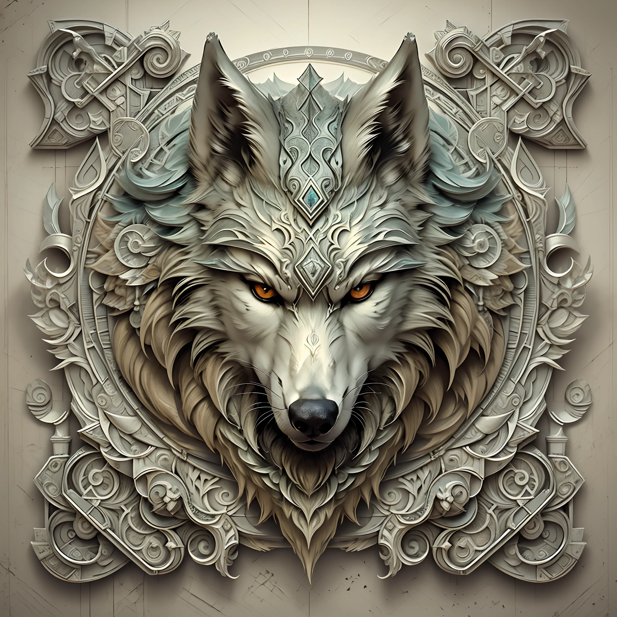 Letter logo "PoF", (Wolf's Head) symmetry, style of: ghotic, ..............3d, пишутся буквы P O F