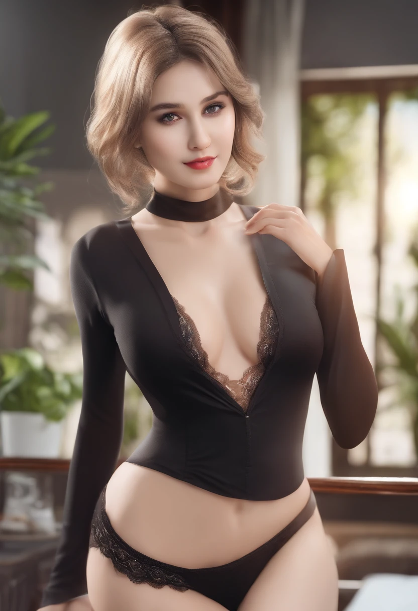 best quality, 8k, Works :1.3, 1girl, Woman with beautiful slim stomach :1.3, Medium short hair, Large breasts :1.2, torn panties :1.1, visible , Very detailed face Slender beautiful girl in underwear, body parts, high detail, real high resolution photo,