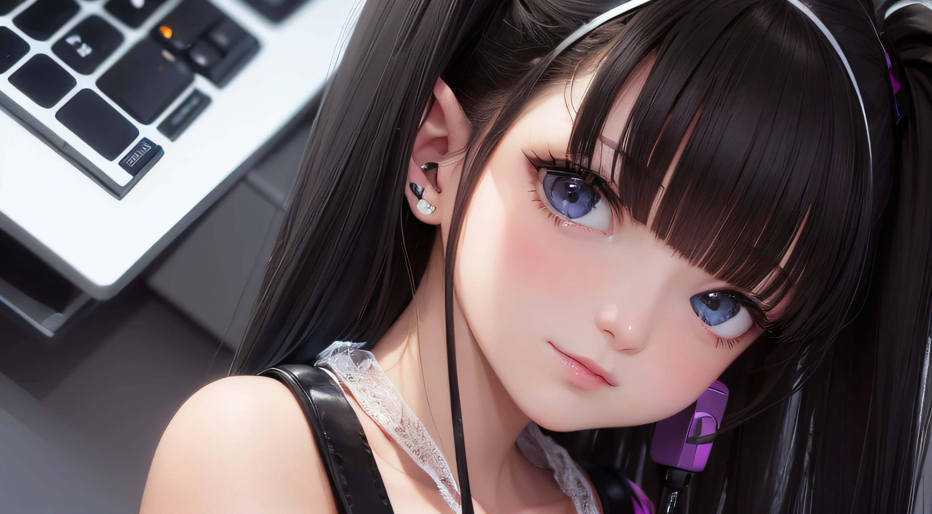 (ultrarealista) menina com fones de ouvido