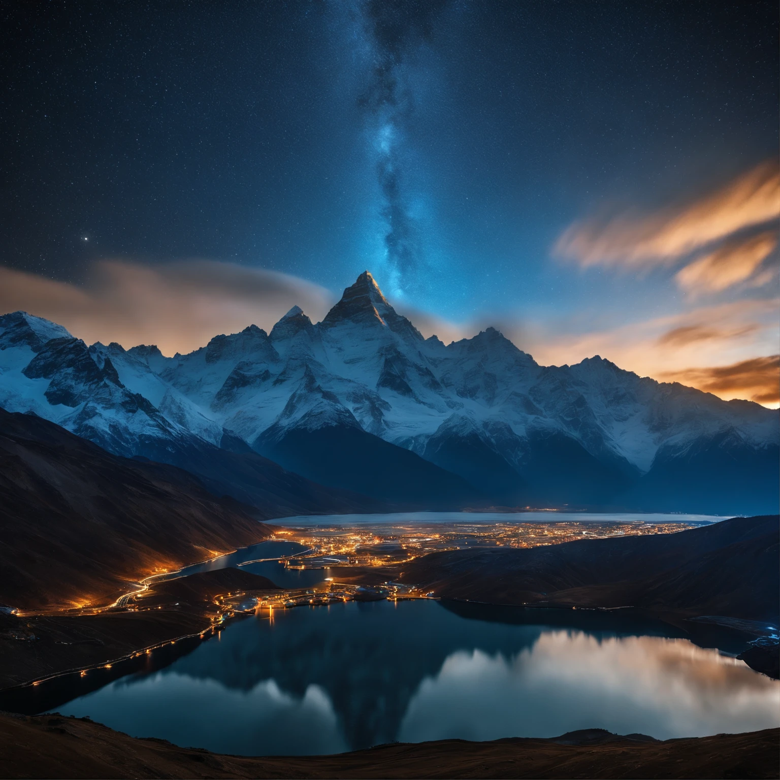 Master Parts、Superior Quality、superior image quality、The 8k quality、Beautiful pictures of the starry sky、magnifica、Star trajectory:1.9、Himalayas、Blue glowing lake:1.9