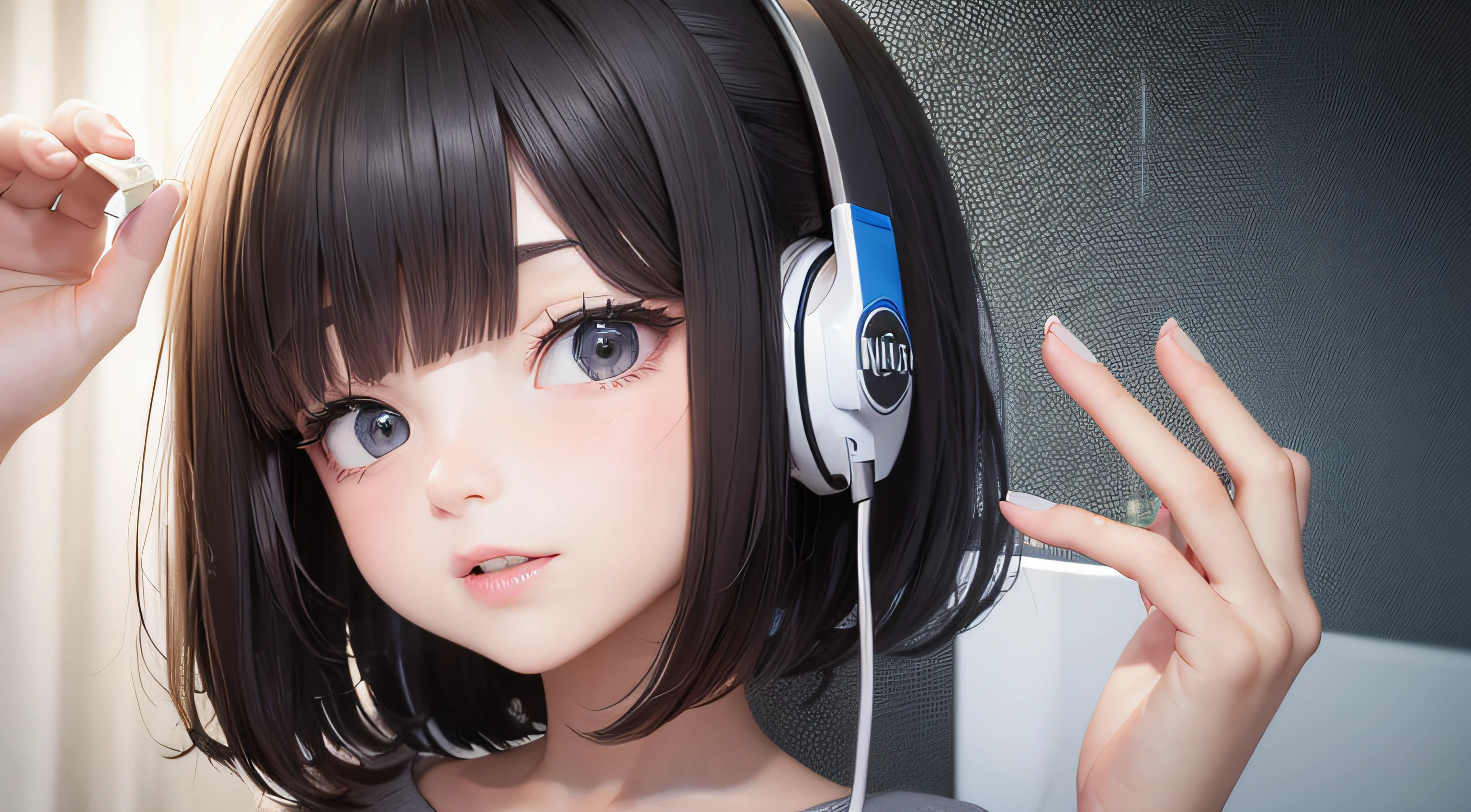 (ultrarealista) menina com fones de ouvido