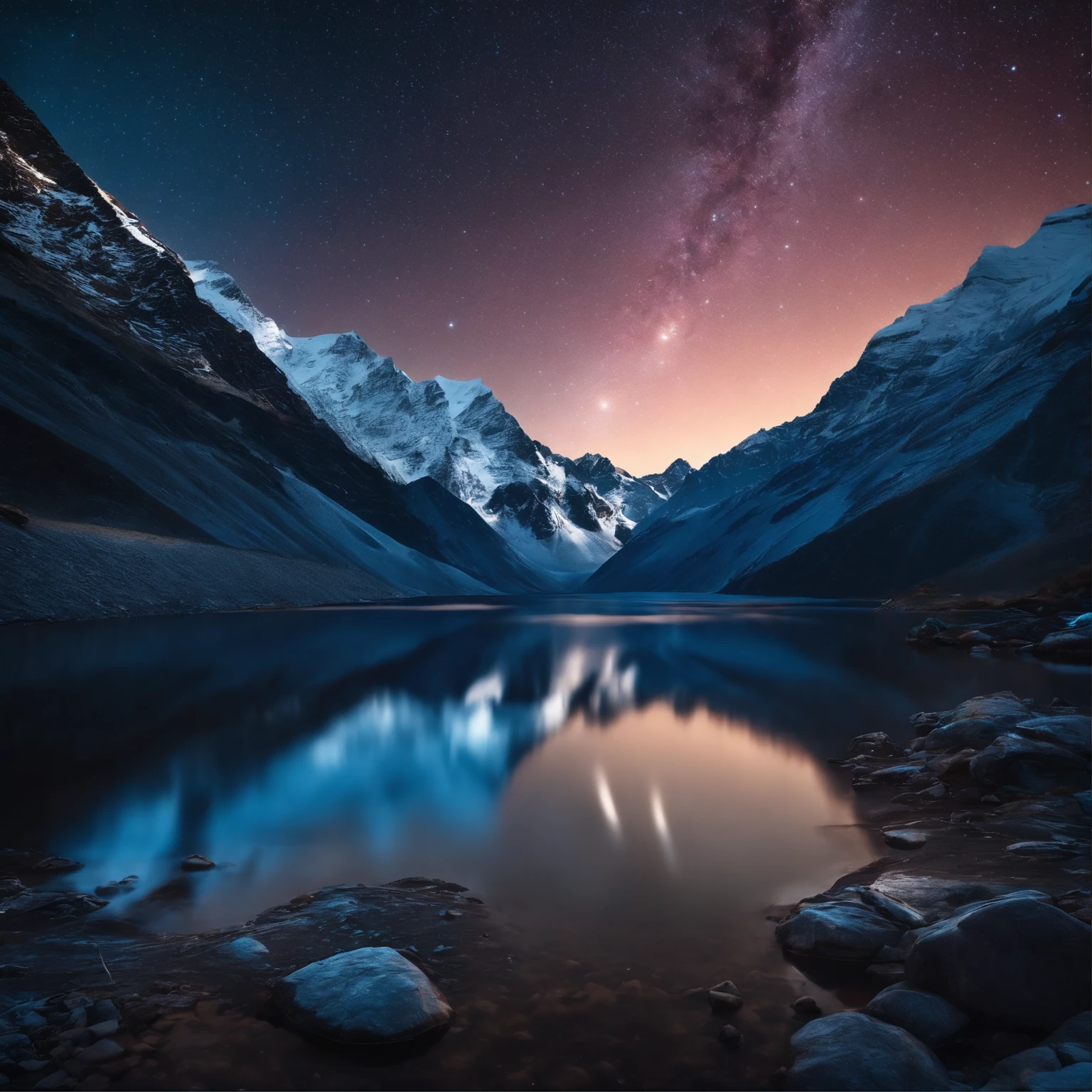 Master Parts、Superior Quality、superior image quality、The 8k quality、Beautiful pictures of the starry sky、magnifica、Star trajectory:1.9、Himalayas、Blue glowing lake:1.9