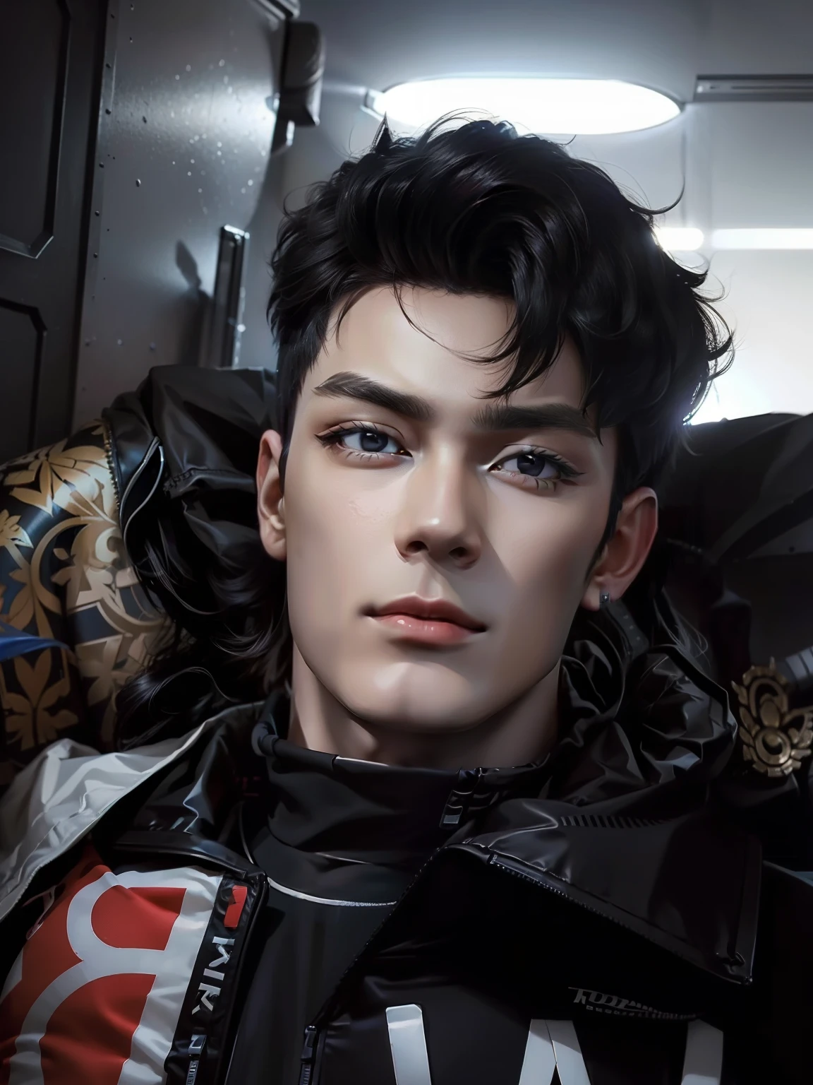 1. boy, black jacket, black
Hair, realistic, highly detailed,