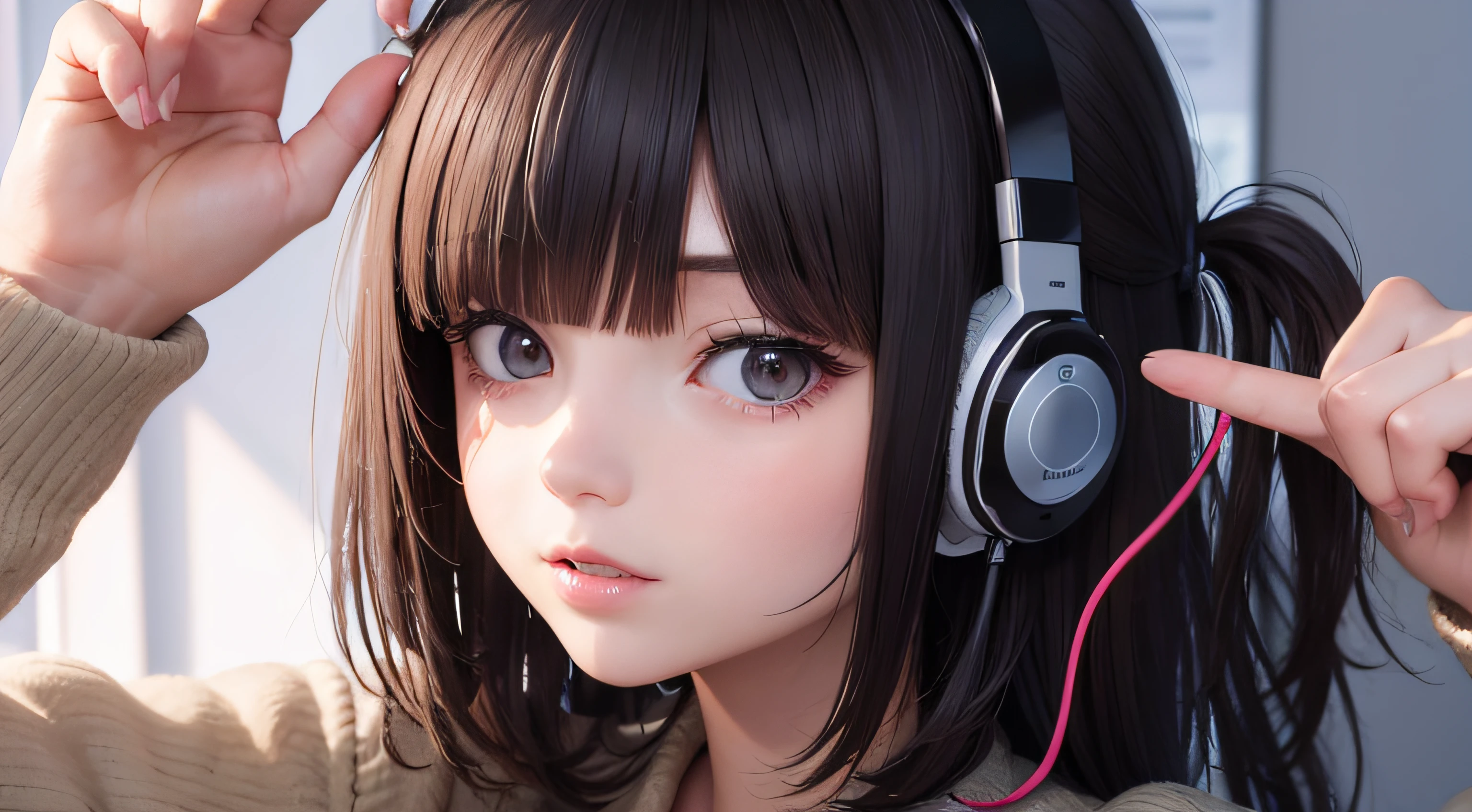 (ultrarealista) menina com fones de ouvido