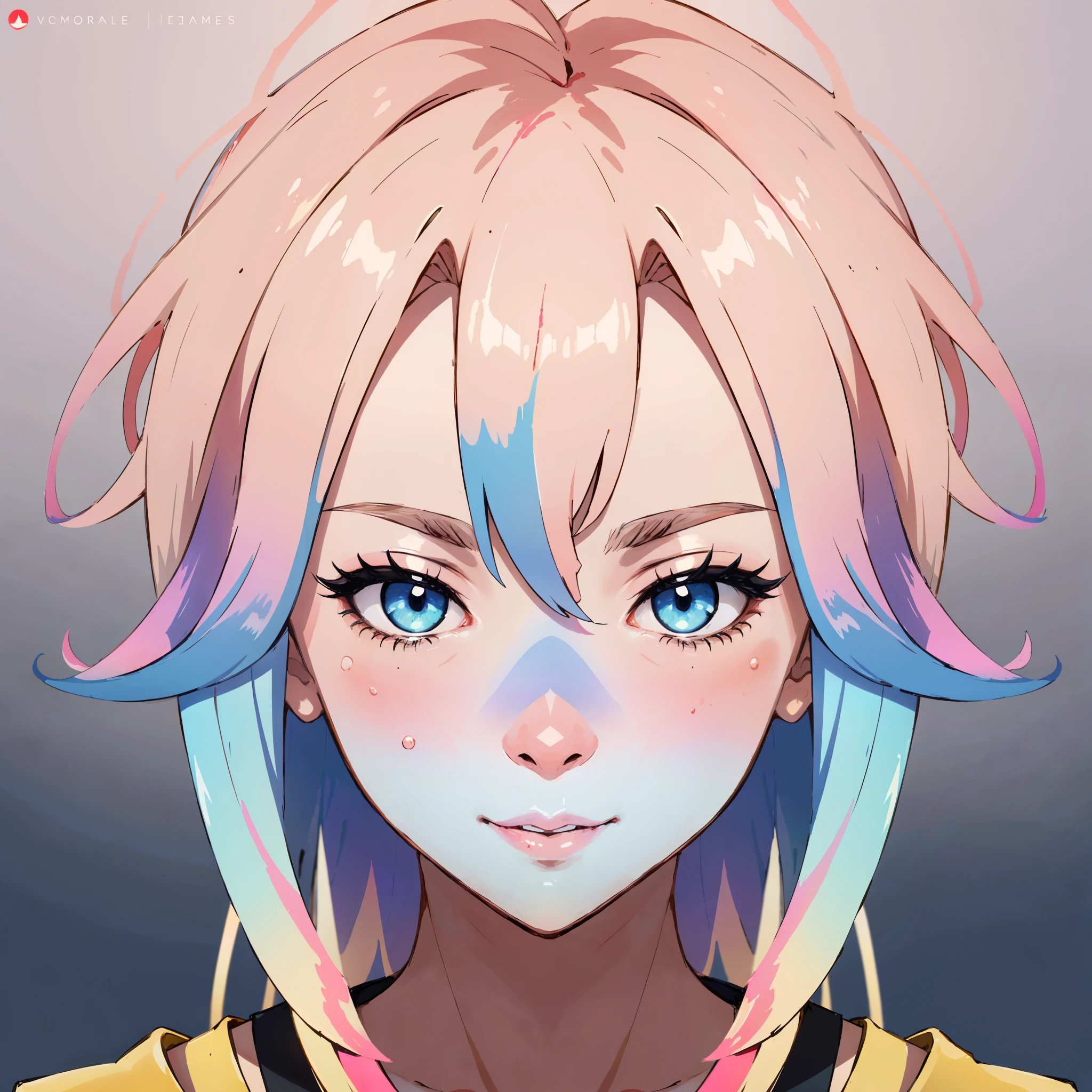 absurdres, expressive beautiful portrait, ((abstract portrait)), ((painting mature face)), ((((((colored gradient skin)))))), blood, bloody splat, color splash, explosion,
(mature video game avatar, symmetry (mature face), detailed mature face, (mature) clear facial features, (mature) close-up shot), modern, futuristic, gradient hair,
(gradient background with vibrant colors),
(solo character with limited tone),
(illustration style, multi-layered and isometric),
(dribbble style illustration with vivid pink hair),
(clear and expressive eyes).