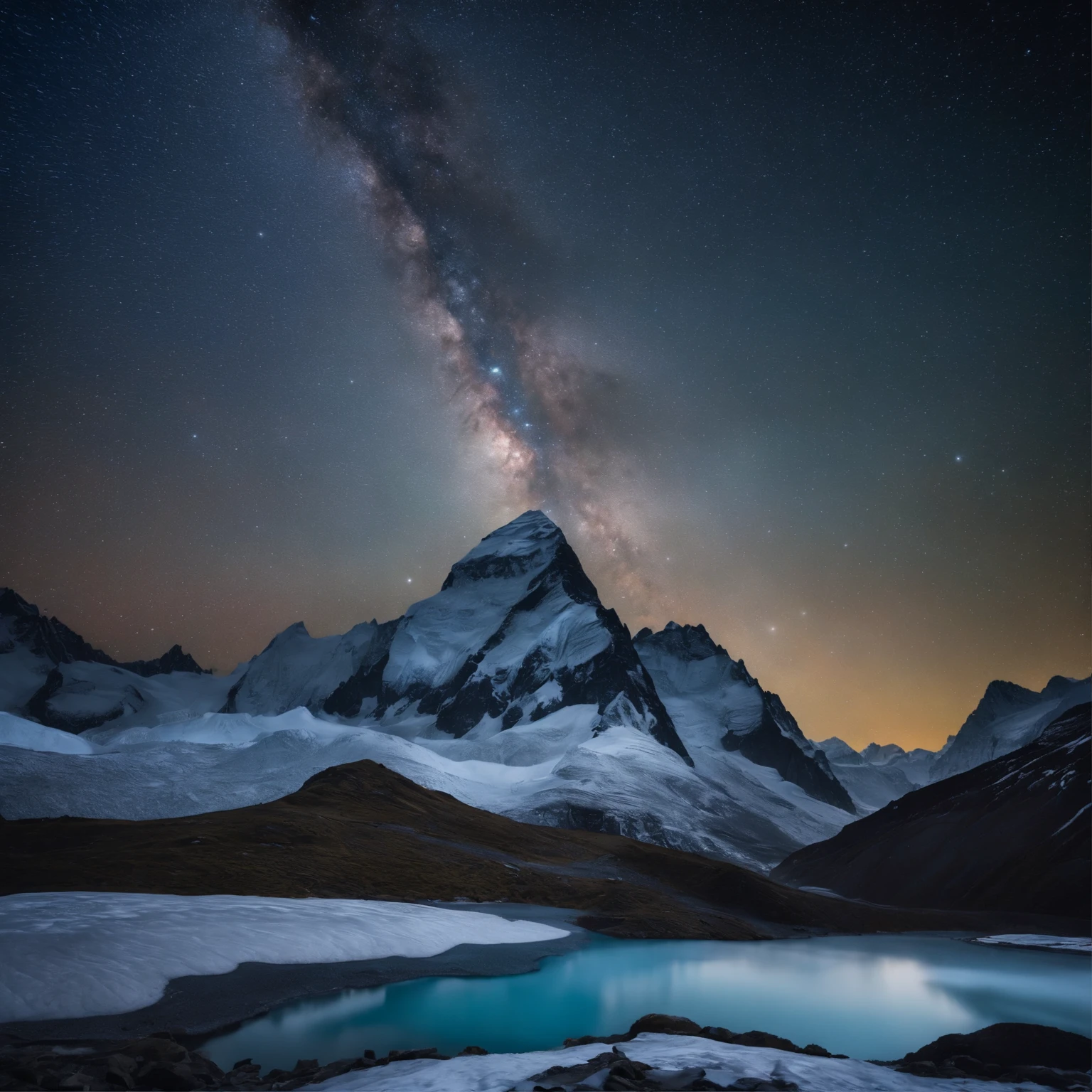 Master Parts、Superior Quality、superior image quality、The 8k quality、Beautiful pictures of the starry sky、magnifica、Arched Milky Way:1.9、Himalayas、Blue glacier:1.9