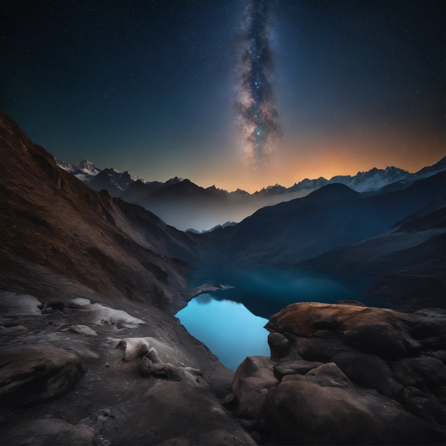 Master Parts、Superior Quality、superior image quality、The 8k quality、Beautiful pictures of the starry sky、magnifica、Arched Milky Way:1.9、Himalayas、Blue glacier:1.9