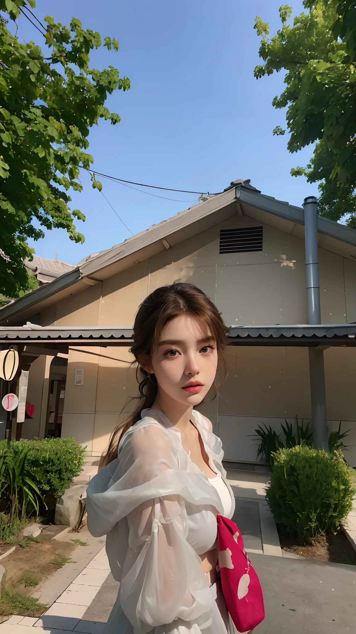Best quality, Realistic, Photorealistic, extremely detaile, An extremely delicate and beautiful, RAW photo, 4K,8K,Professional lighting, Dynamic lighting, light in face, Depth of field, solofocus, Upper body photo, Japanese and Korean beauties,South Korean beauties,A 20-year-old female, Brown hair, Brown eyes, Teethless,Fashion girl, Beautiful eyes, Large breasts,perfect boobs,Real face, Real skin, Realistic face, Realistic skin, Detailed eyes, Detailed facial features, detailed clothes features,Translucent clothes,(fashionable attire:1.3), (fashion hair: 1.3) dynamicposes,Detailed face and breasts, (PureErosFace),