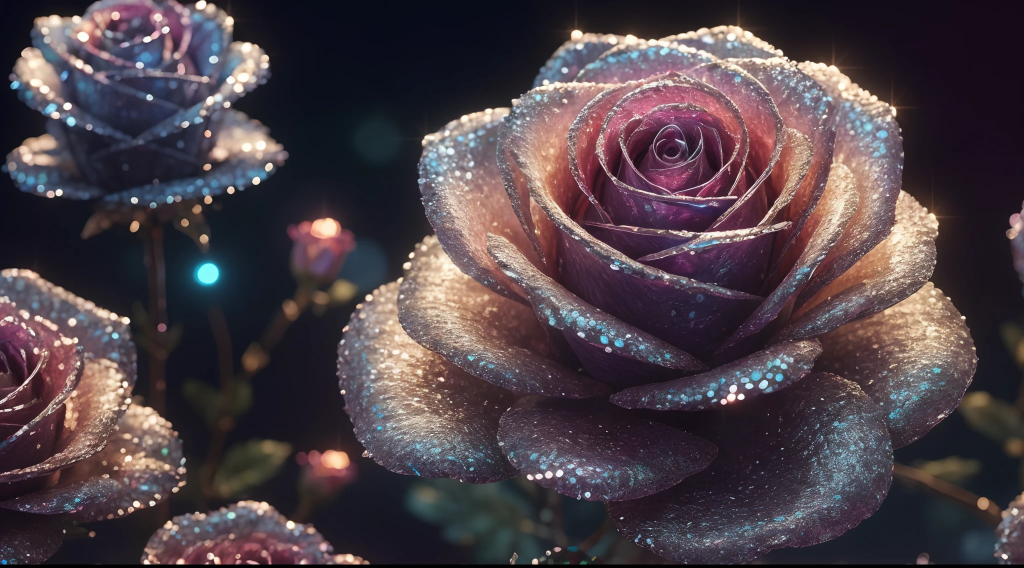 Crystal rose, fanciful, galaxias, cleanness, glittery, glittery, Splendor, Colorful, Amazing photography, dramatic lighting, photo-realism, ultra - detailed, 4K, depth of fields, A high resolution