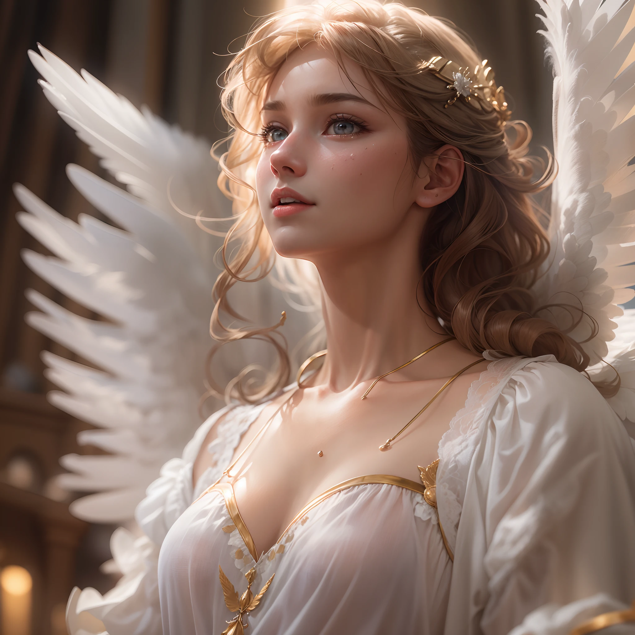 masterpiece, highest quality, 8k, real person, realistic, Very detailed CG, shiny skin, Fully focused, heaven, glory of god, shine, Angel, bless, happiness,