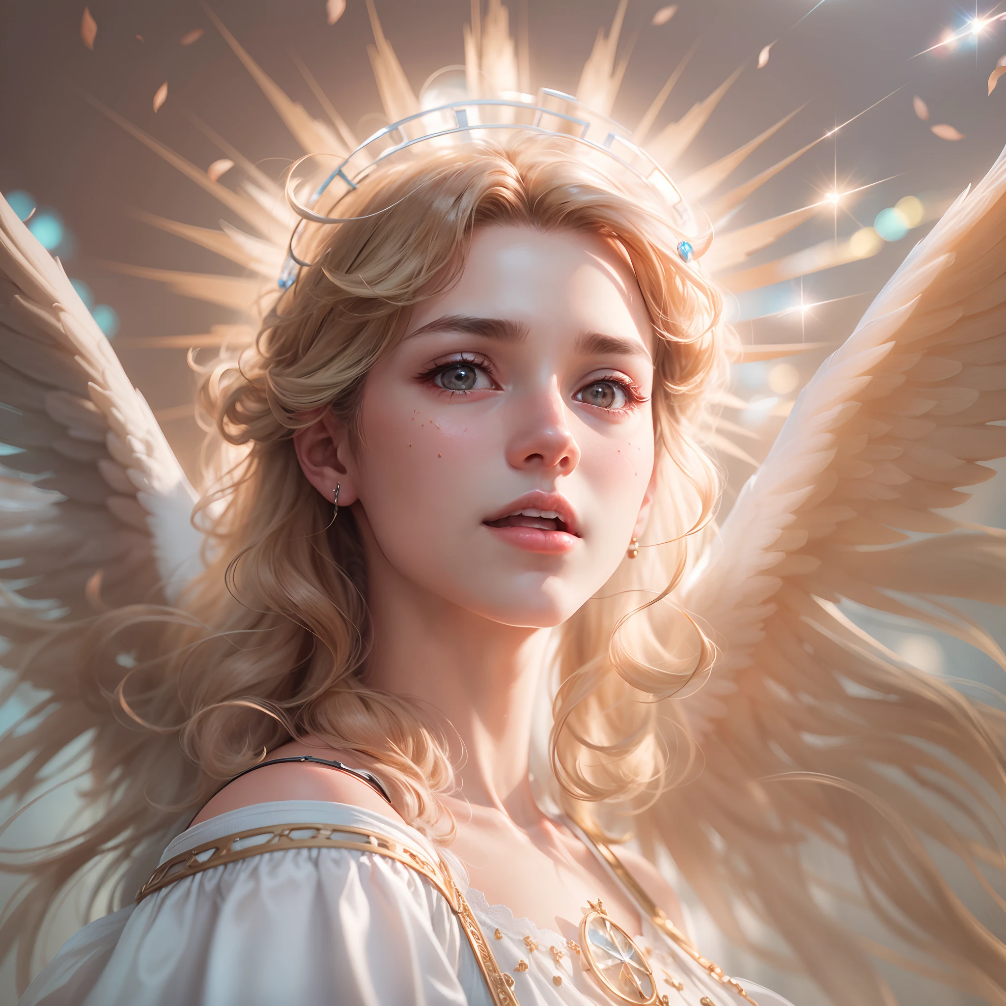 masterpiece, top quality, 8K, real person, realistic, very dense CG, shiny skin, fully focused, heaven, divine glory, radiant, angel, blessing, happiness,