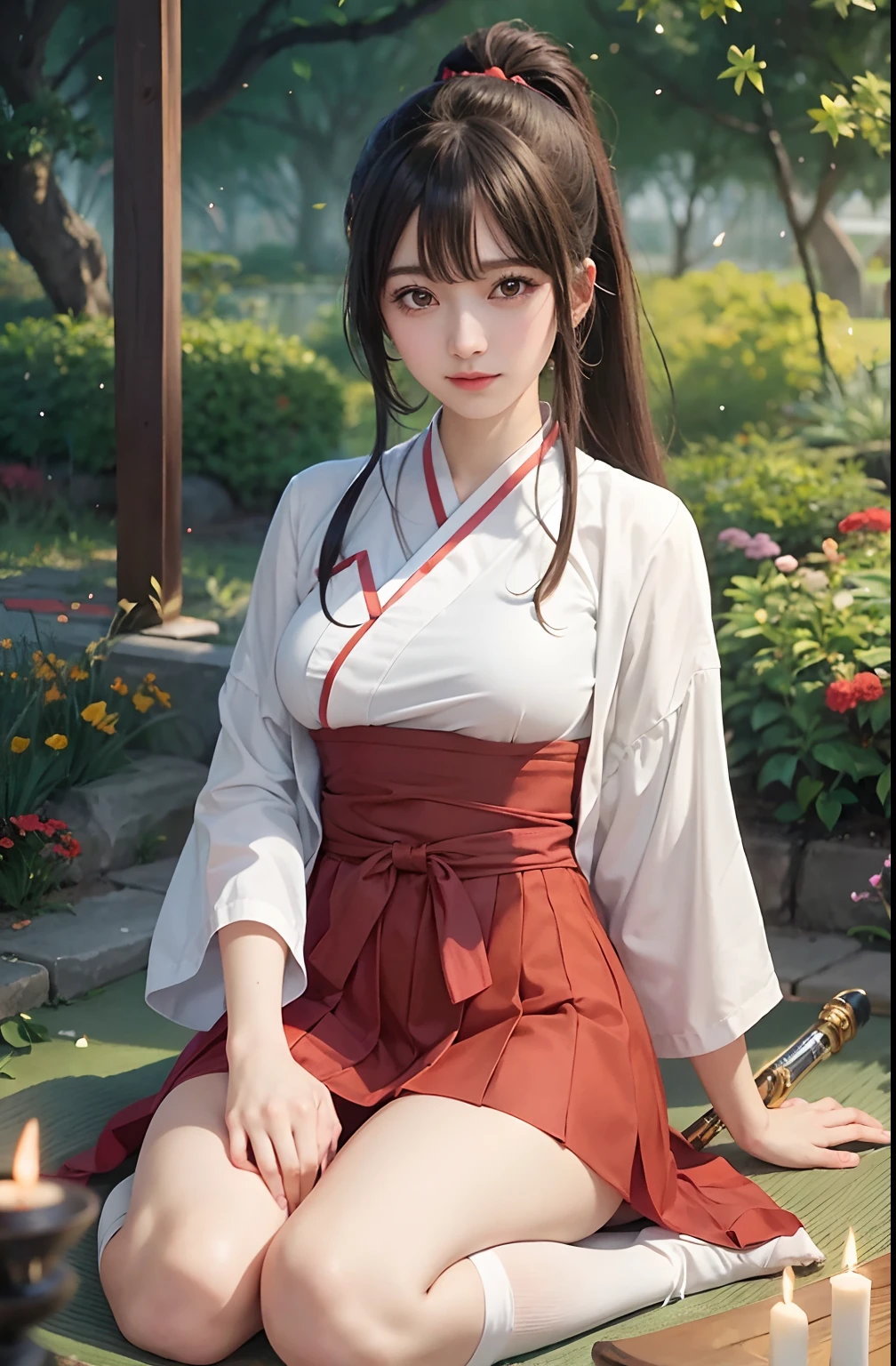 anime girl sitting on a mat with a candle in her hand, female anime character, fox nobushi holding a naginata, anime visual of a cute girl, ayaka genshin impact, attractive anime girl, seductive anime girl, kantai collection style, an anime girl, young anime girl, cute anime waifu in a nice dress