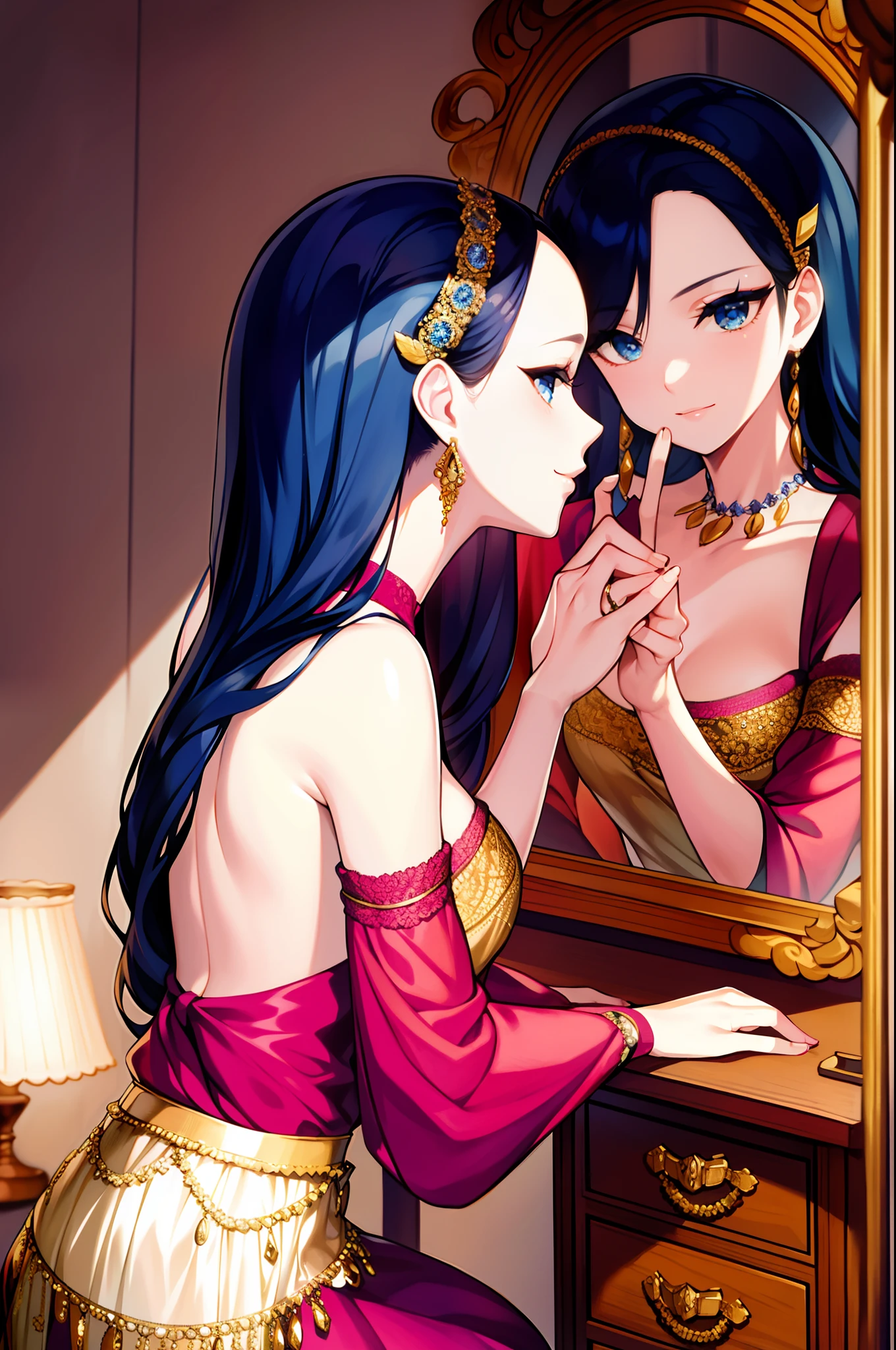 Estillo bohemian style. Beauty helps beautiful sister make up. They were in a room with a stunning vintage style dresser. They are women dressed in a very attractive modern way.. 2023.