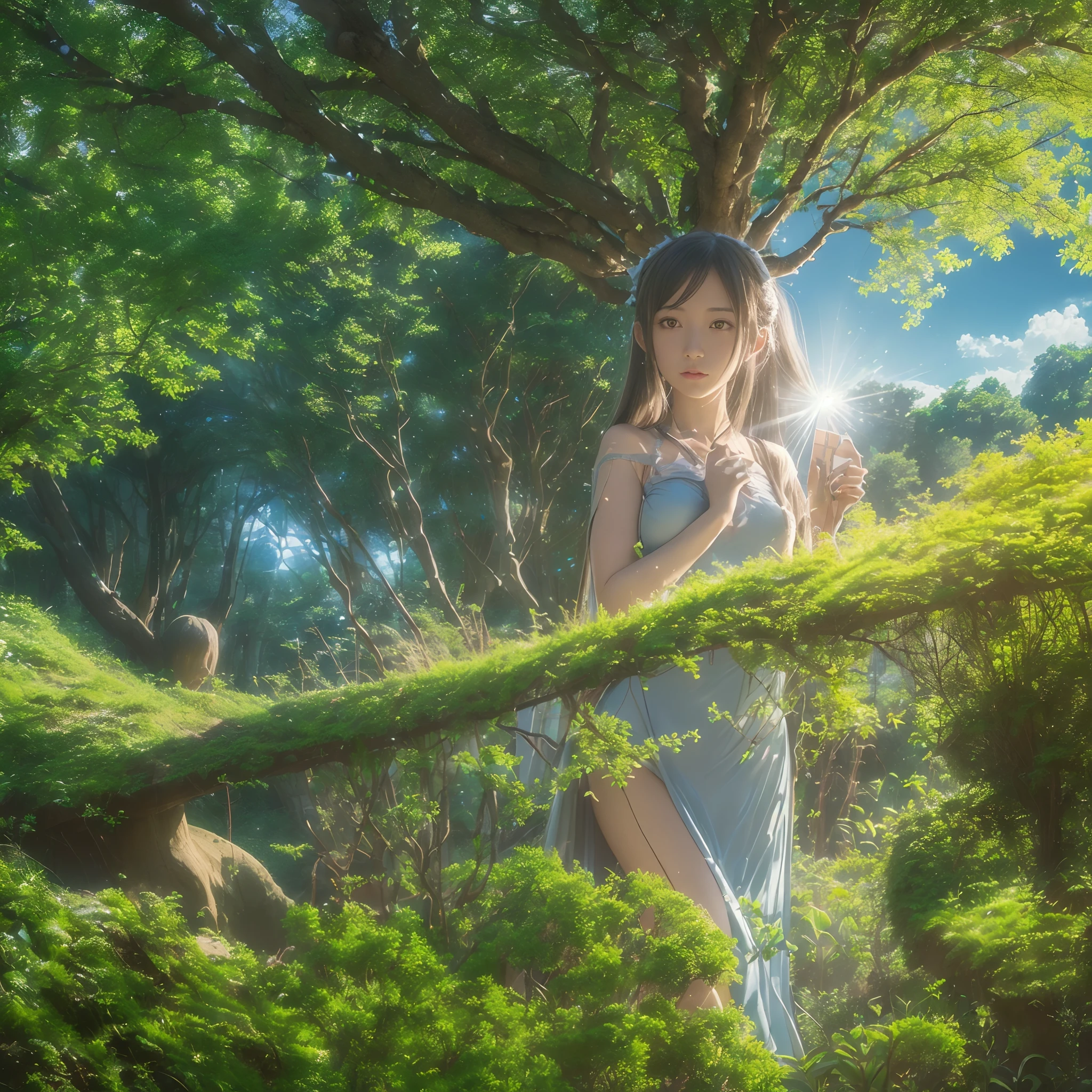 (((nffsw))), (((masutepiece))), (((8K))), (((hight resolution))), (((surrealism))), (((Cinematic lighting))), god rays, Zoom Layer, (((FULL BODYSHOT))), F/4.0, canon, Shiny skin,Detailed skin,Detailed face, Detailed eyes, Goddess of the Ghibli world, Ghibli Forest, Ghibli style dress, Ghibli's Worldview