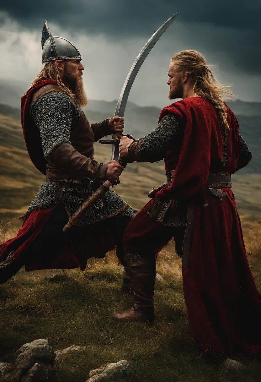 2 vikings fighting with swords in the hoods